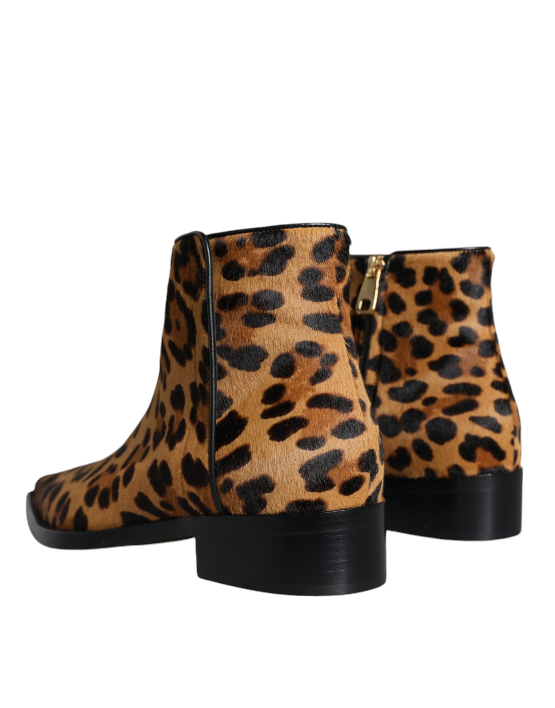 Dolce & Gabbana Brown Leopard Calf Fur Ankle Boots Shoes | Regal Royce