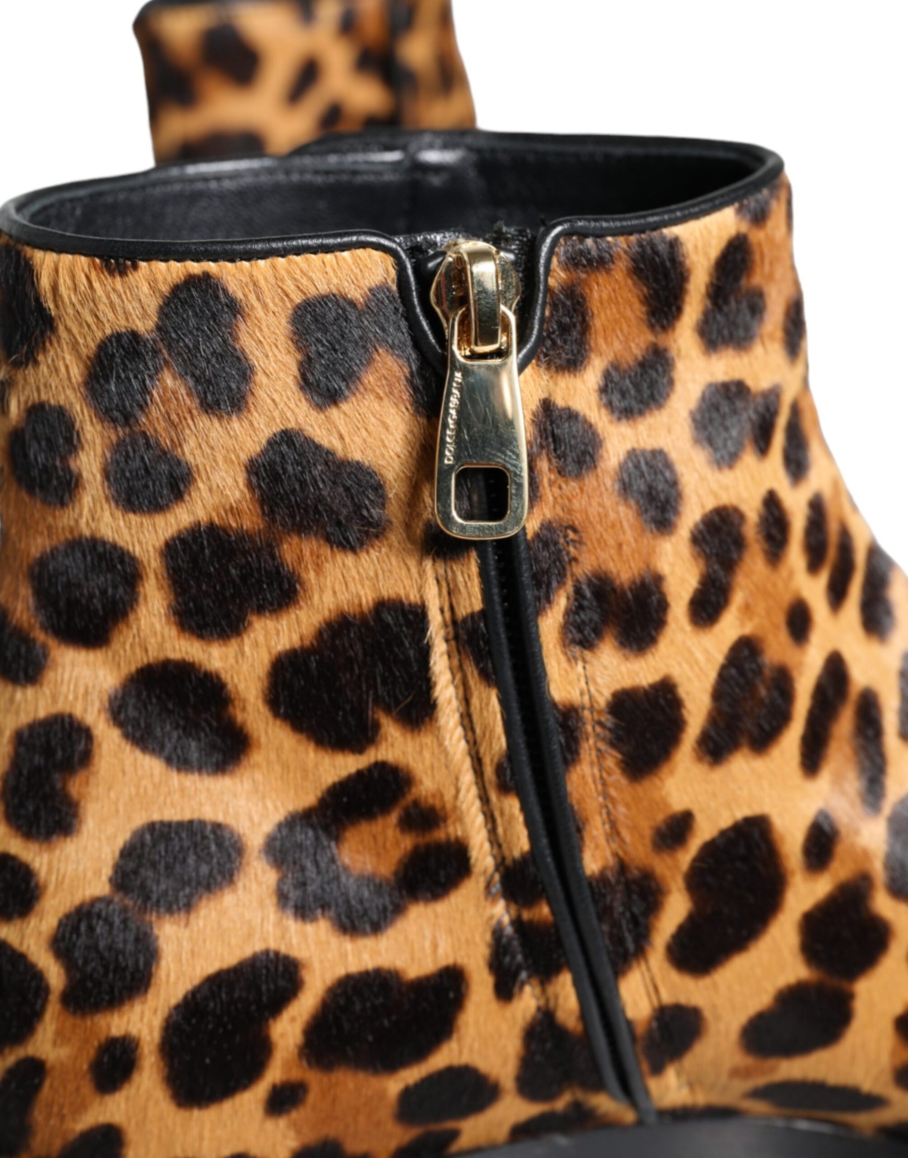 Dolce & Gabbana Brown Leopard Calf Fur Ankle Boots Shoes | Regal Royce