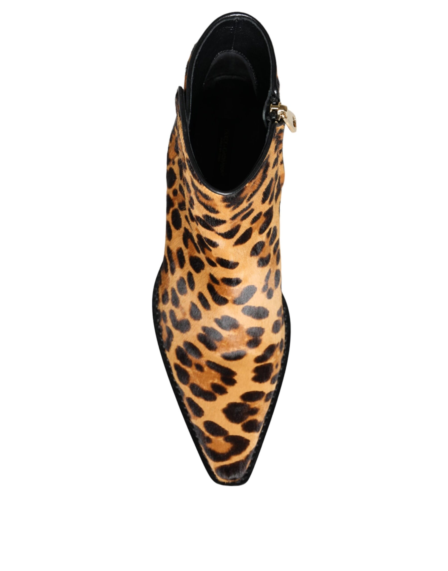 Dolce & Gabbana Brown Leopard Calf Fur Ankle Boots Shoes | Regal Royce