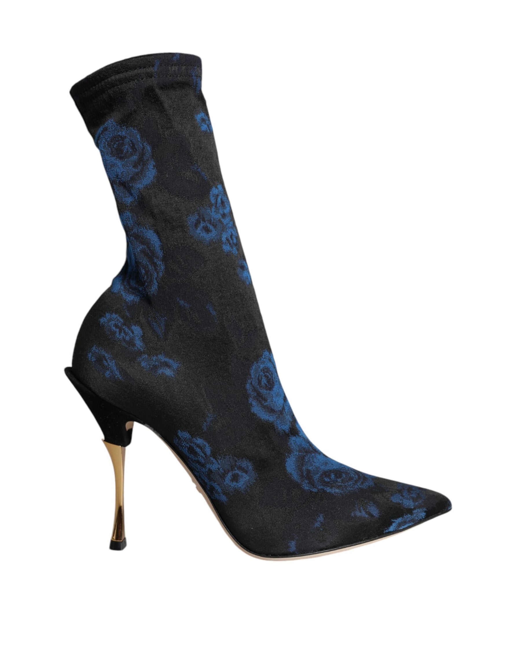 Dolce & Gabbana Black Floral Stretch Mid Calf Boots Shoes | Regal Royce