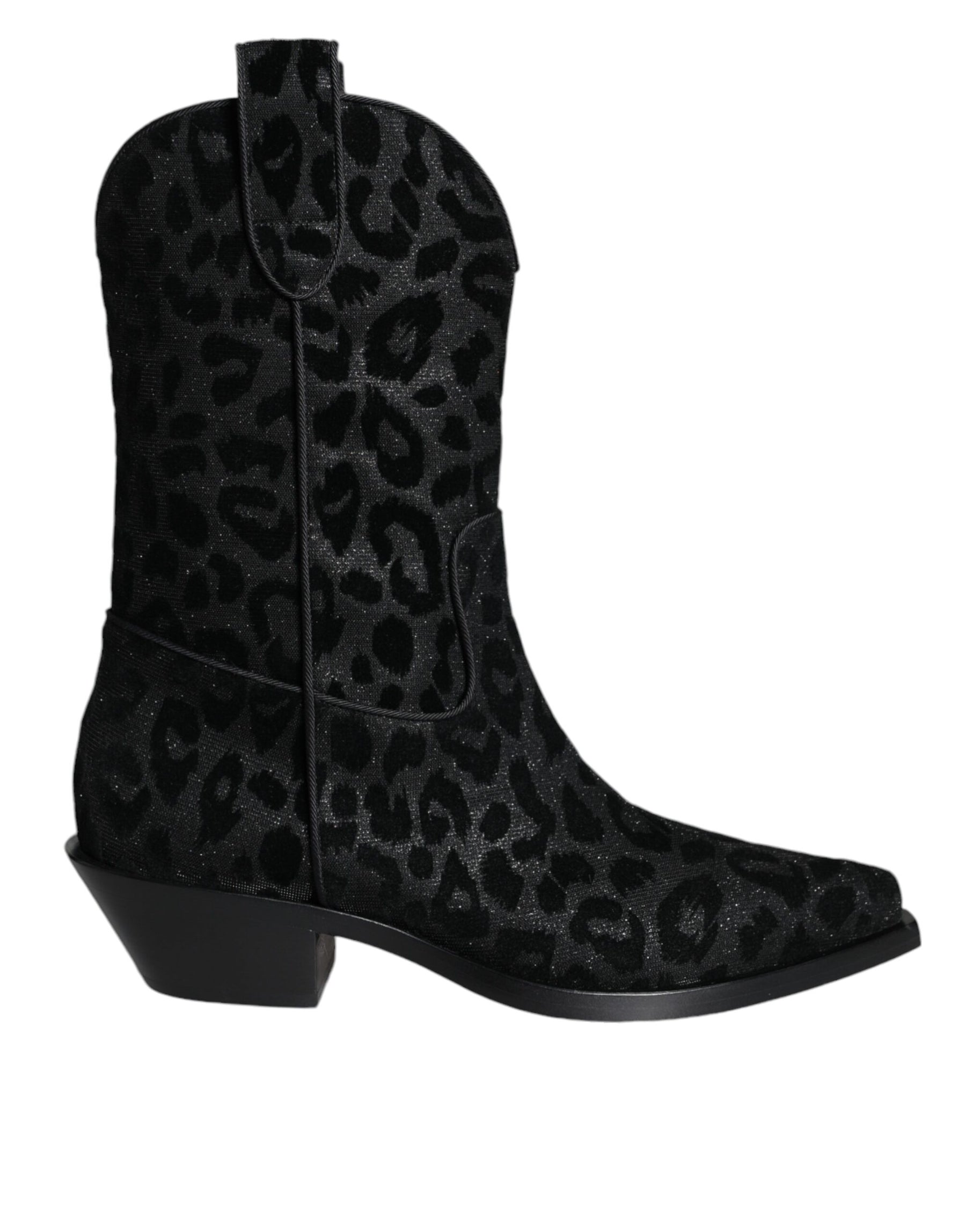 Dolce & Gabbana Black Gray Leopard Cowboy Boots Shoes | Regal Royce