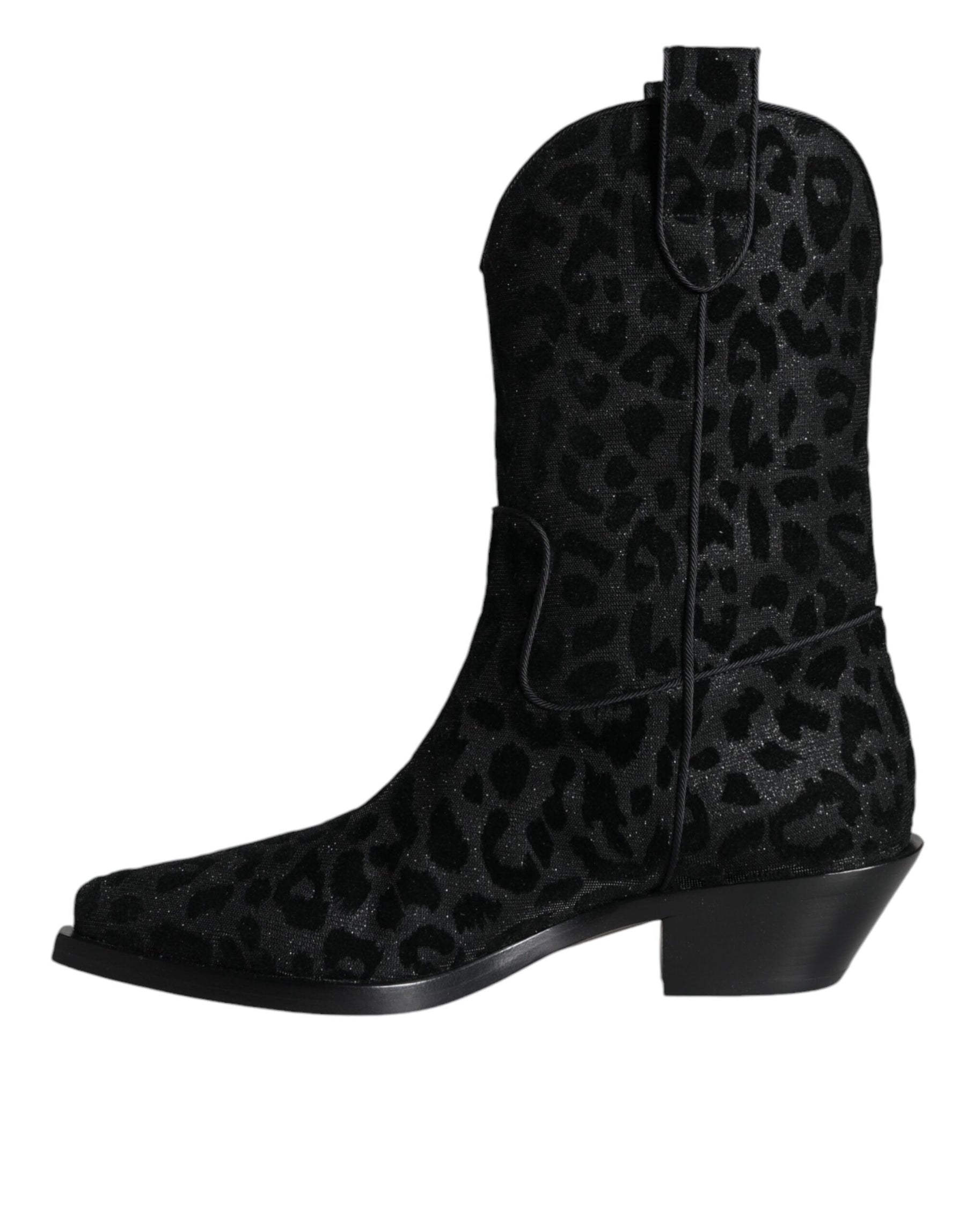 Dolce & Gabbana Black Gray Leopard Cowboy Boots Shoes | Regal Royce