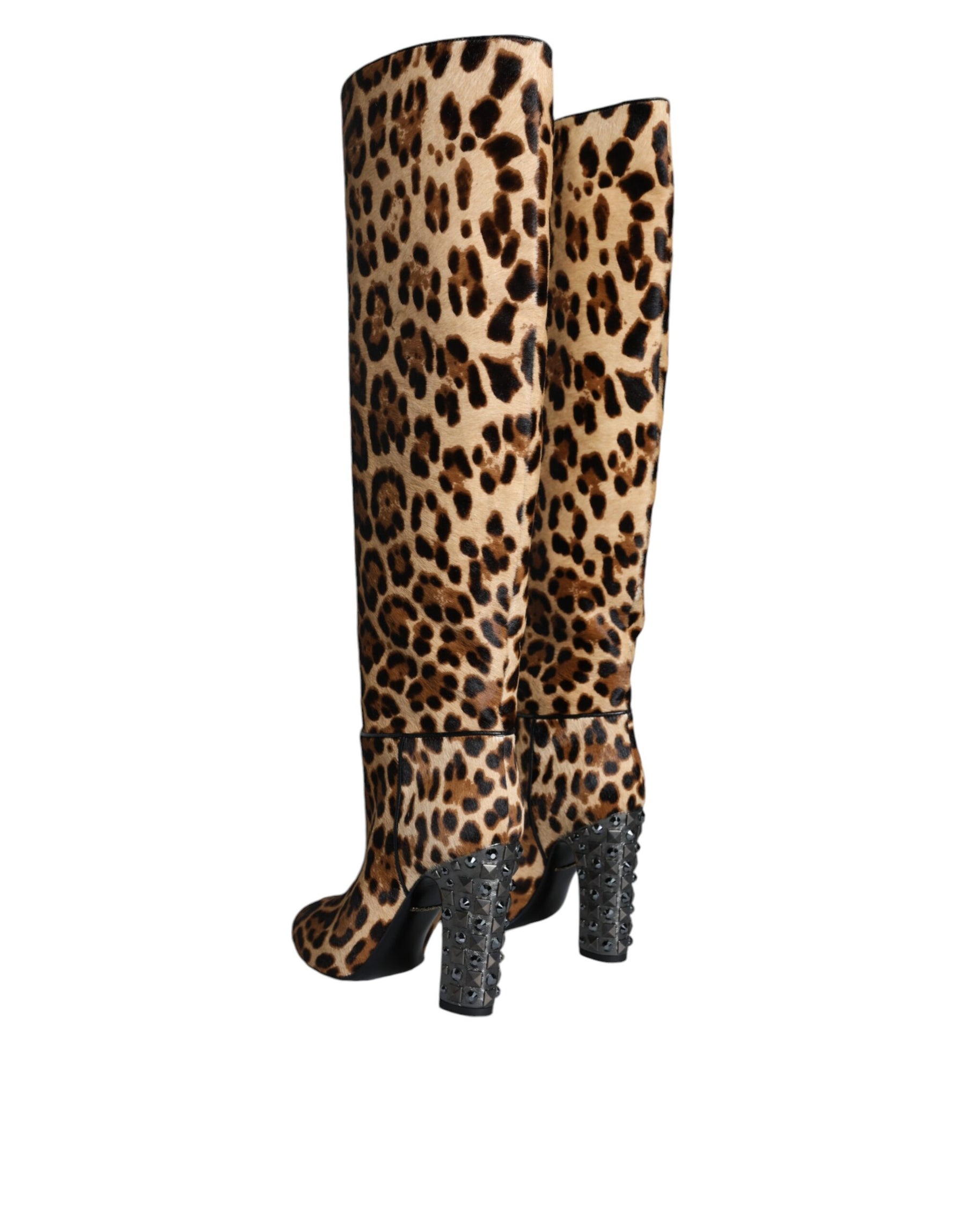 Dolce & Gabbana Beige Black Leopard Knee High Boots Shoes | Regal Royce