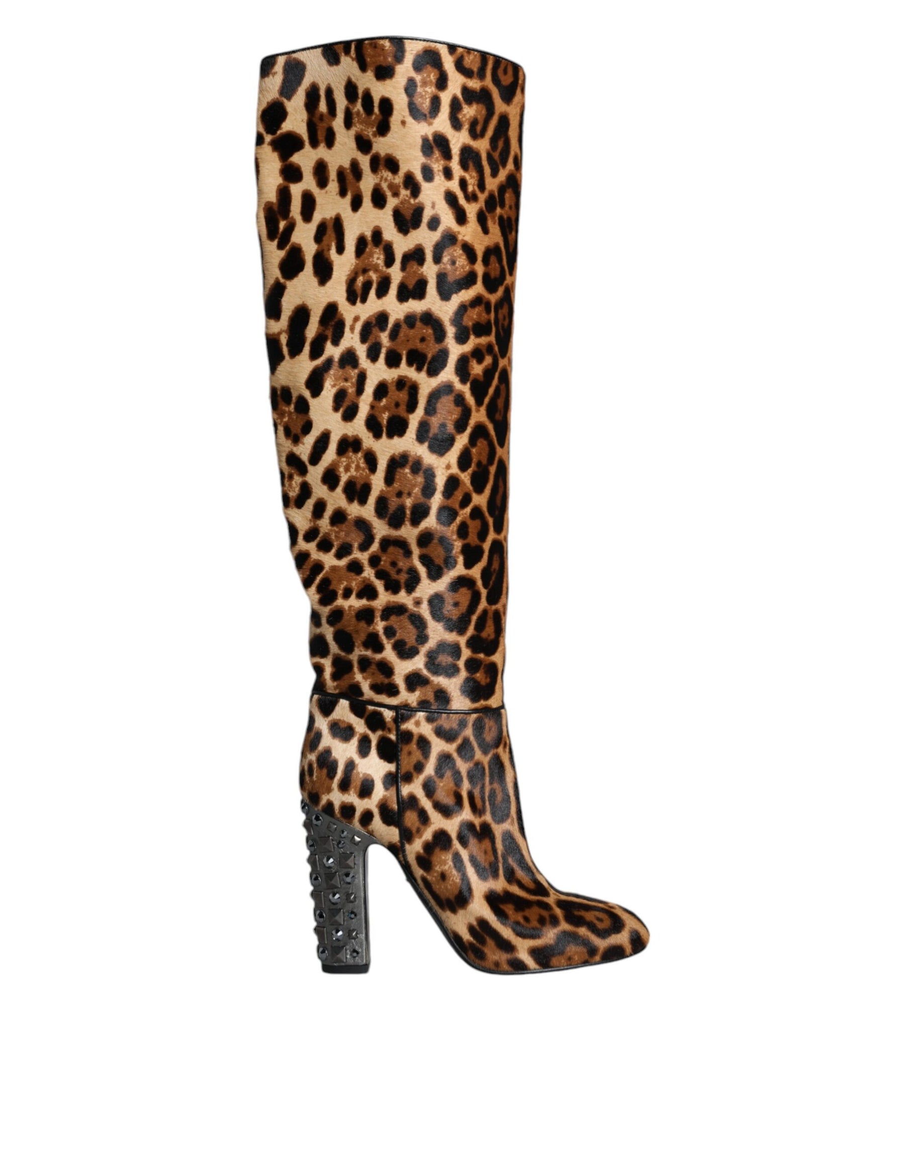 Dolce & Gabbana Beige Black Leopard Knee High Boots Shoes | Regal Royce