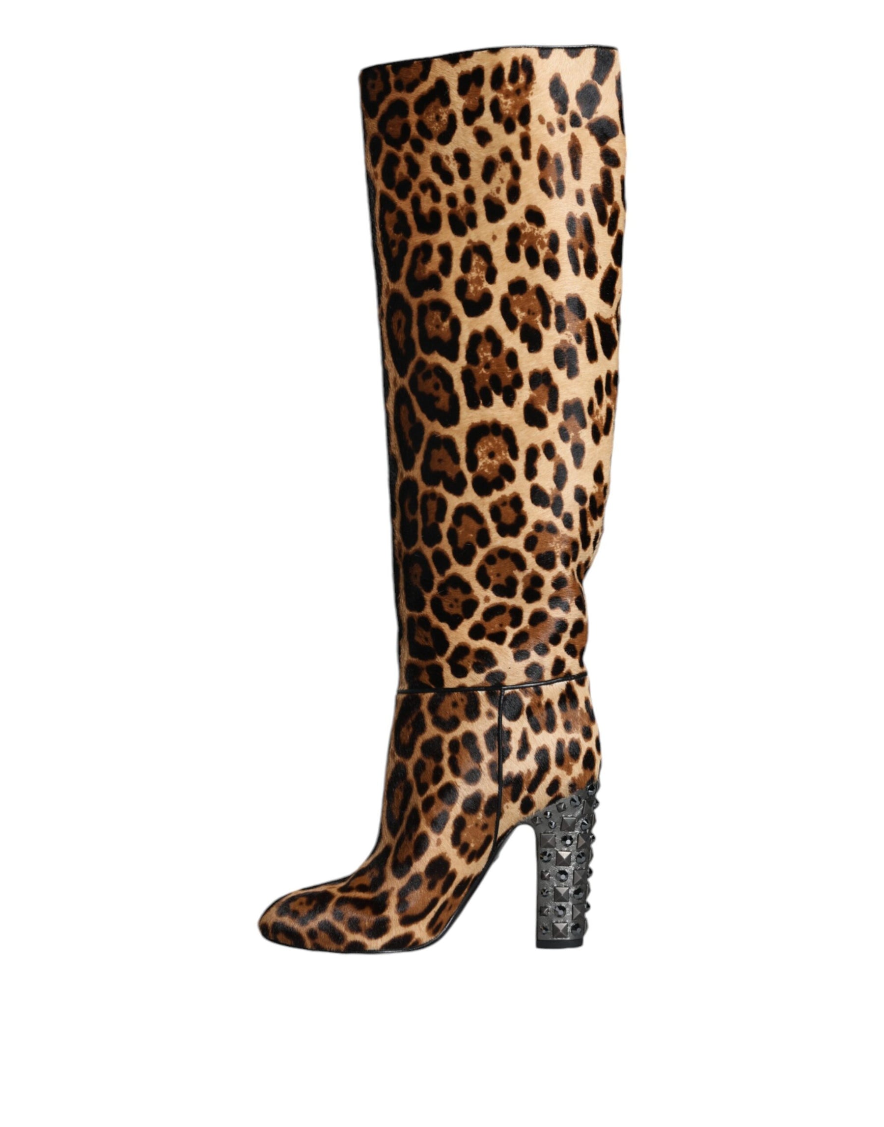 Dolce & Gabbana Beige Black Leopard Knee High Boots Shoes | Regal Royce