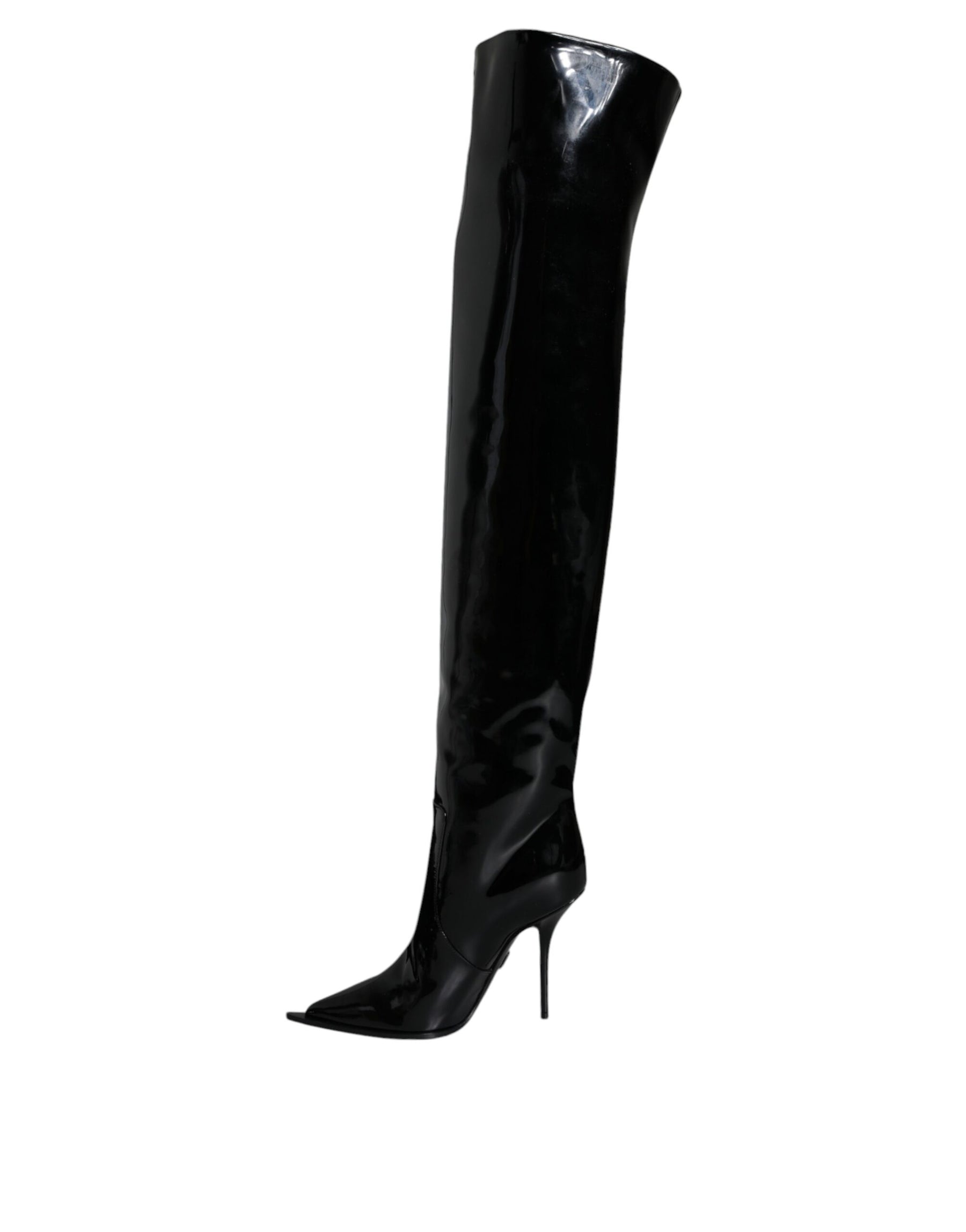 Dolce & Gabbana Black Patent Leather Knee High Boots Shoes | Regal Royce