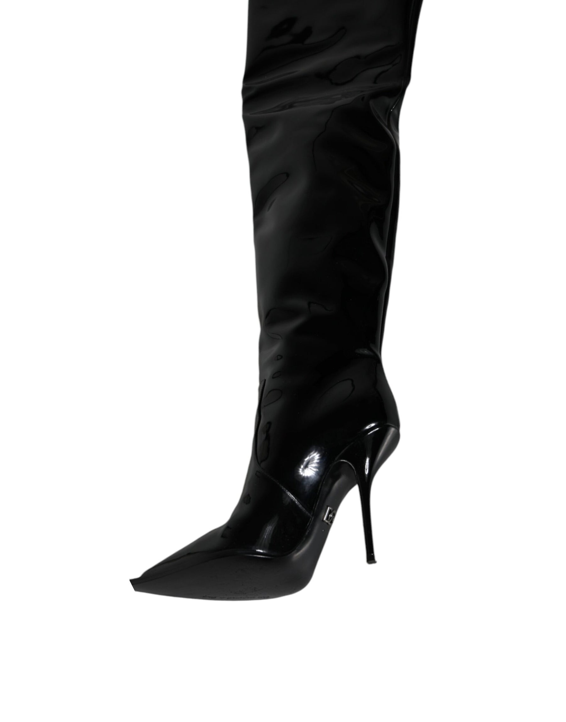Dolce & Gabbana Black Patent Leather Knee High Boots Shoes | Regal Royce