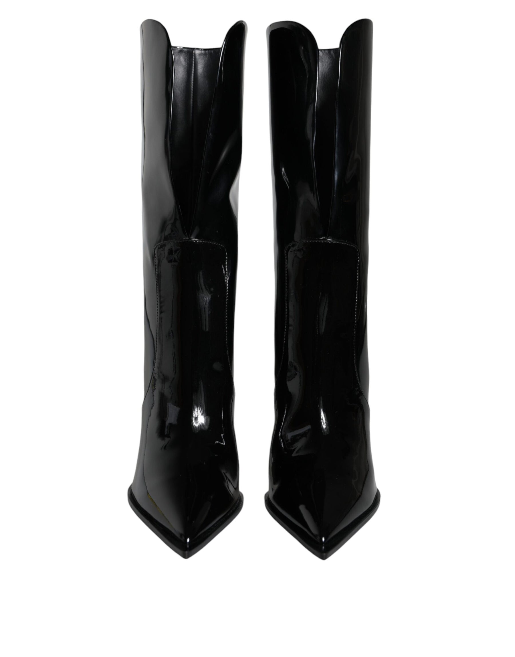 Dolce & Gabbana Black Patent Leather Mid Calf Boots Shoes | Regal Royce