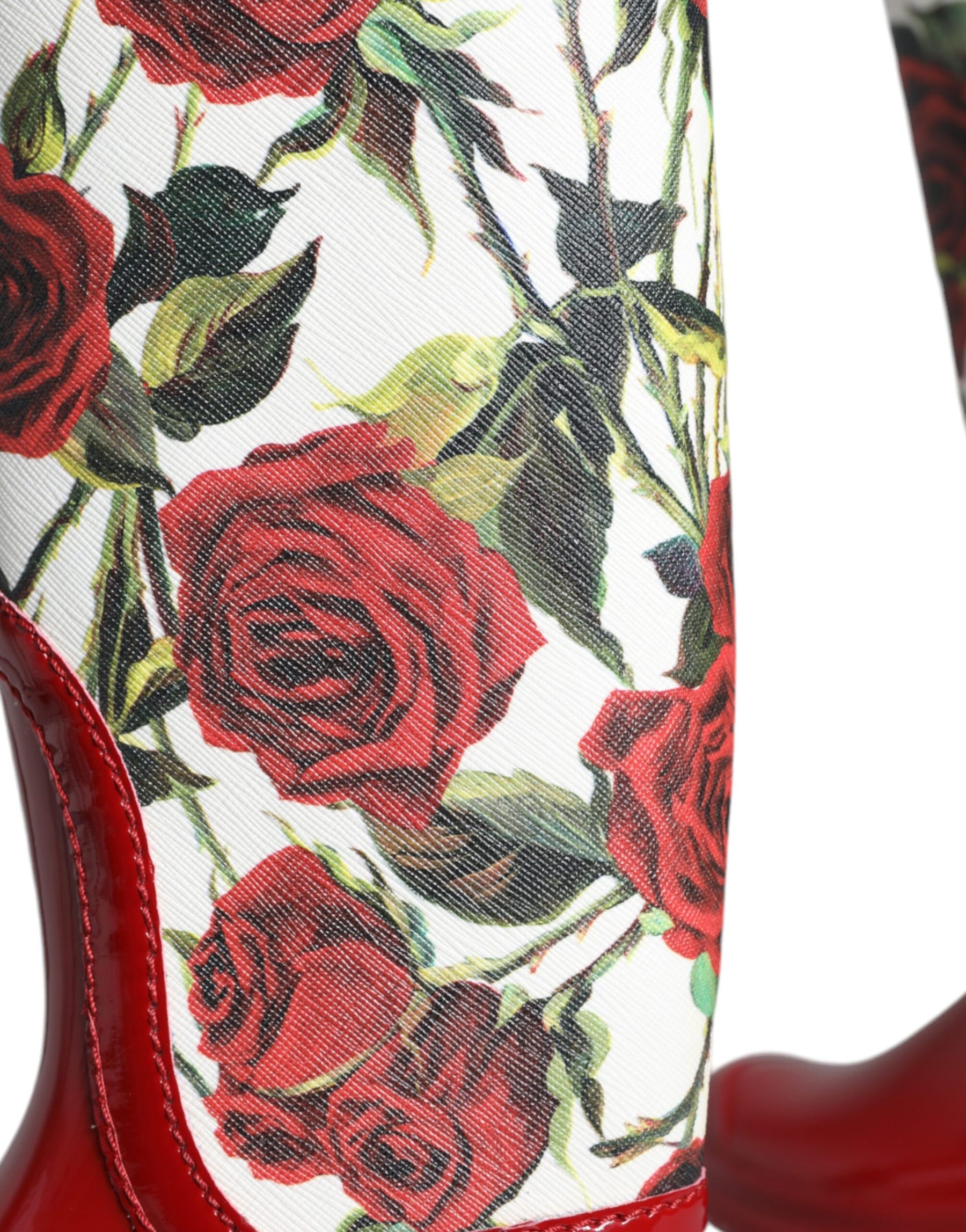 Dolce & Gabbana Red Floral Rubber Knee High Flat Boots Shoes | Regal Royce