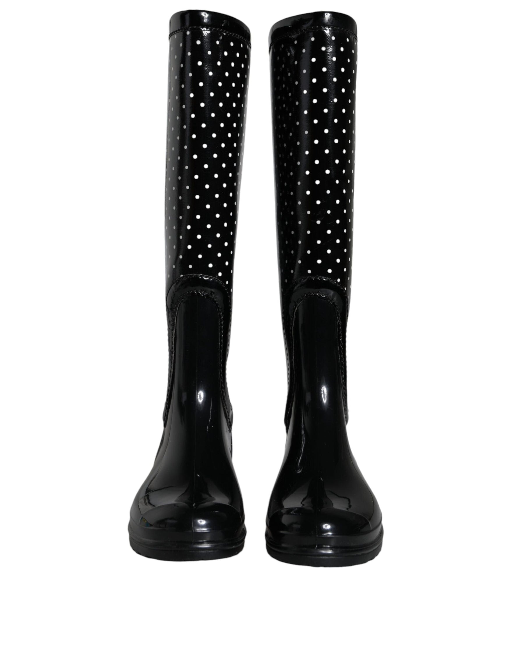 Dolce & Gabbana Black Polka Dot Rubber Knee High Boots Shoes | Regal Royce