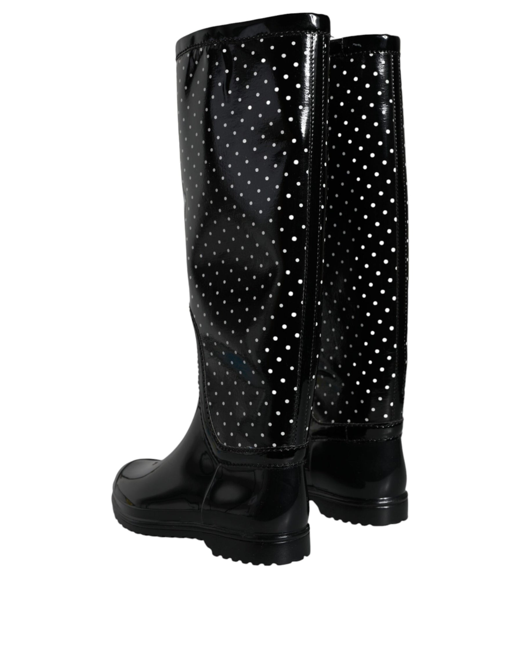 Dolce & Gabbana Black Polka Dot Rubber Knee High Boots Shoes | Regal Royce