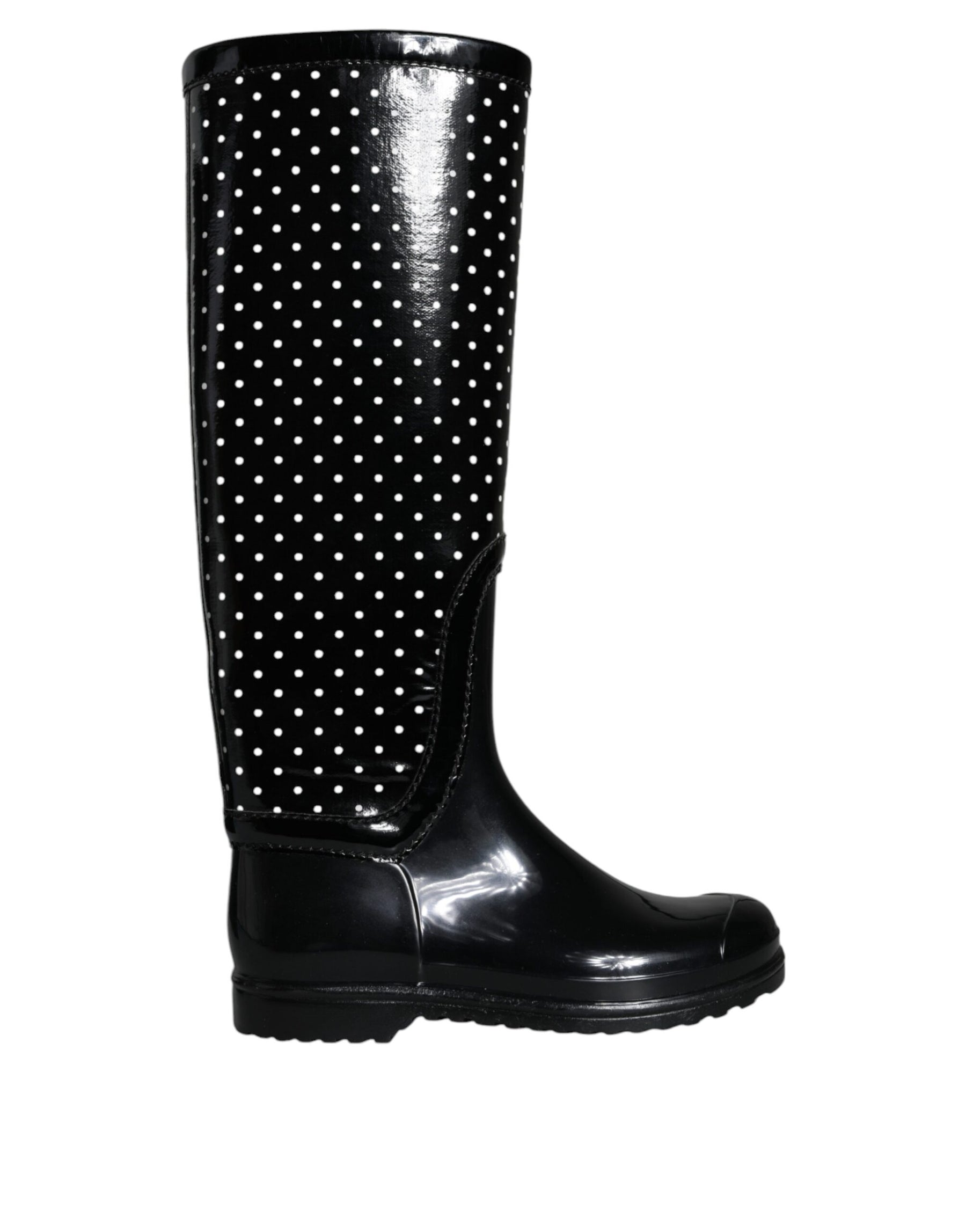 Dolce & Gabbana Black Polka Dot Rubber Knee High Boots Shoes | Regal Royce