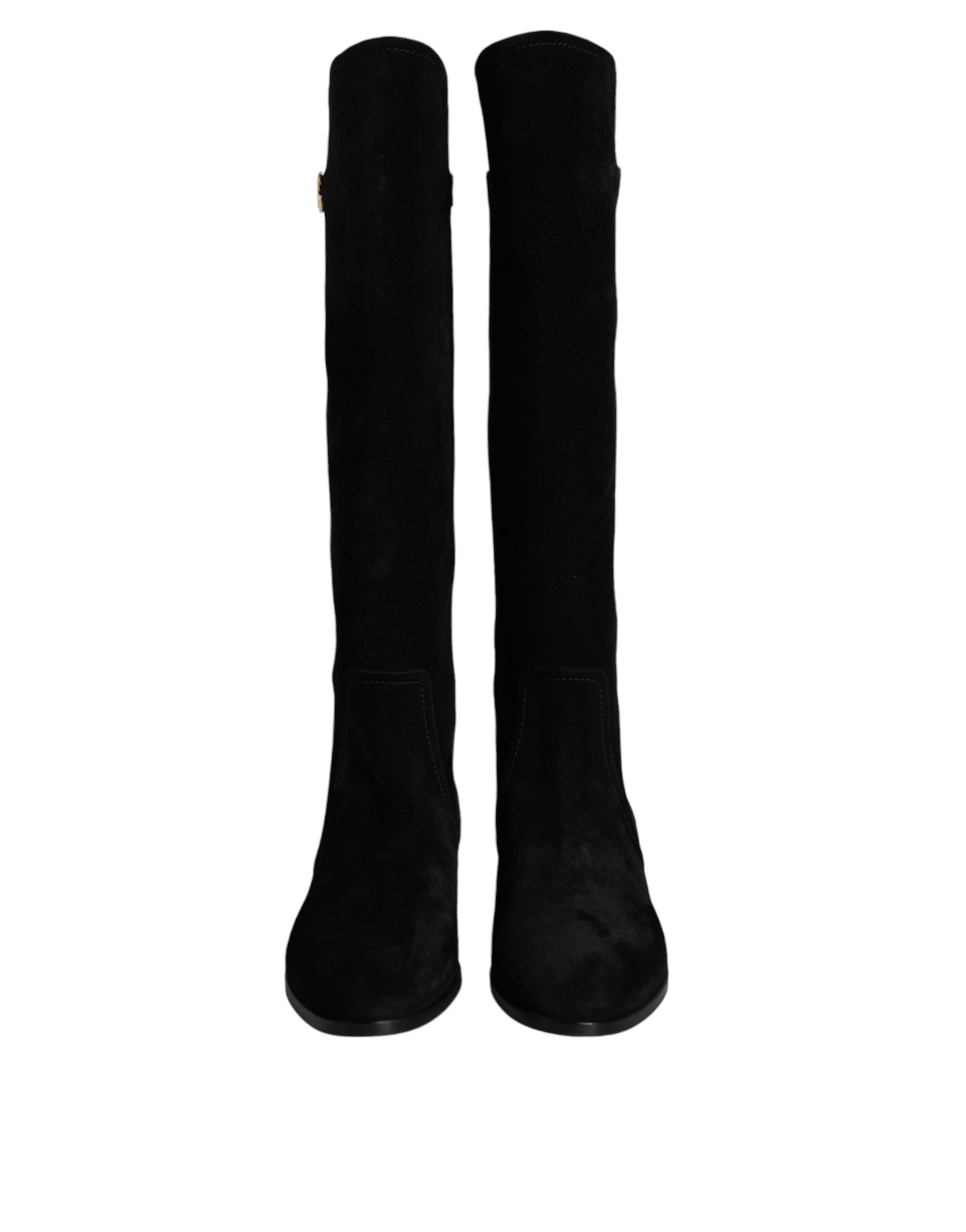 Dolce & Gabbana Black Suede Leather Knee High Boots Shoes | Regal Royce