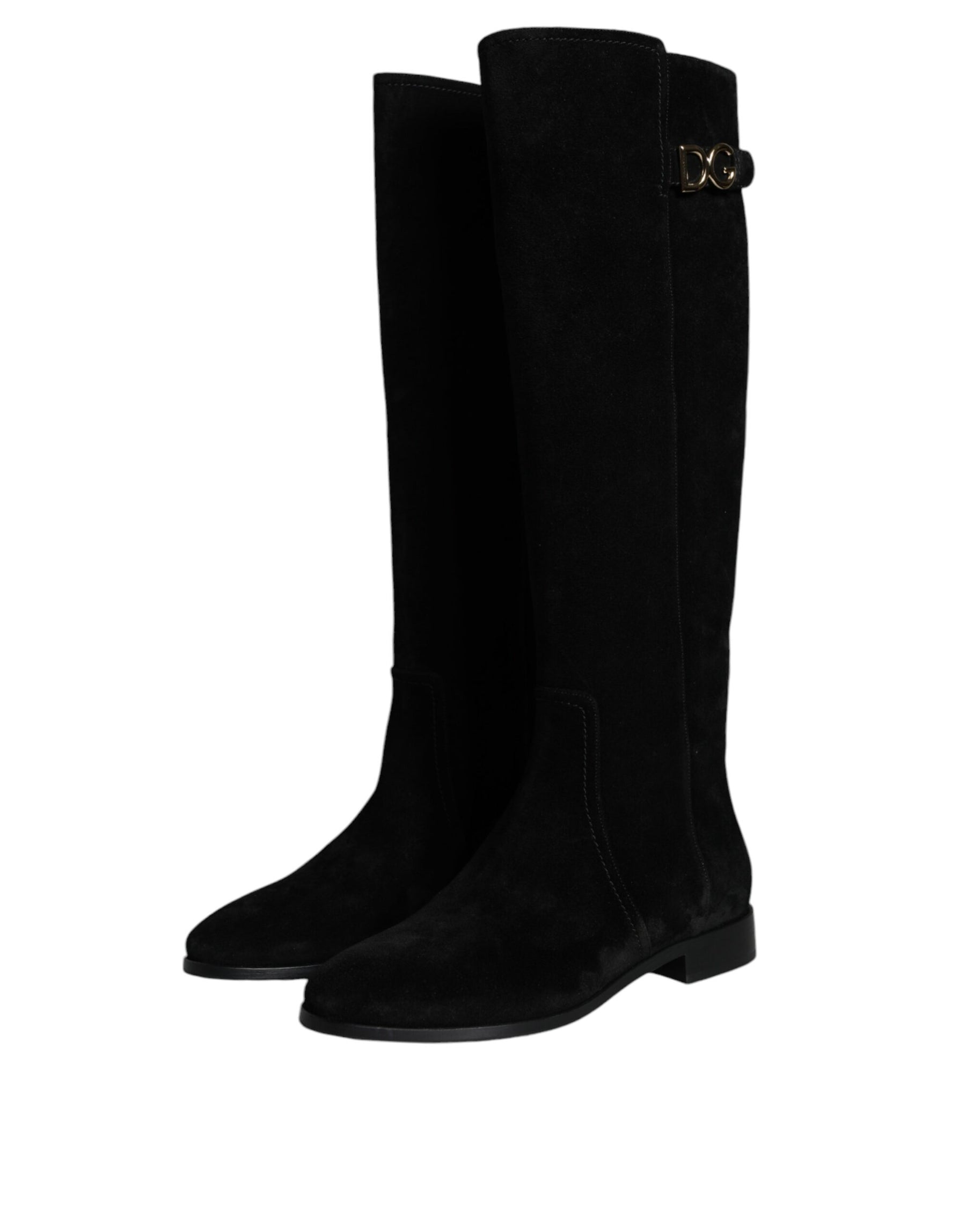 Dolce & Gabbana Black Suede Leather Knee High Boots Shoes | Regal Royce
