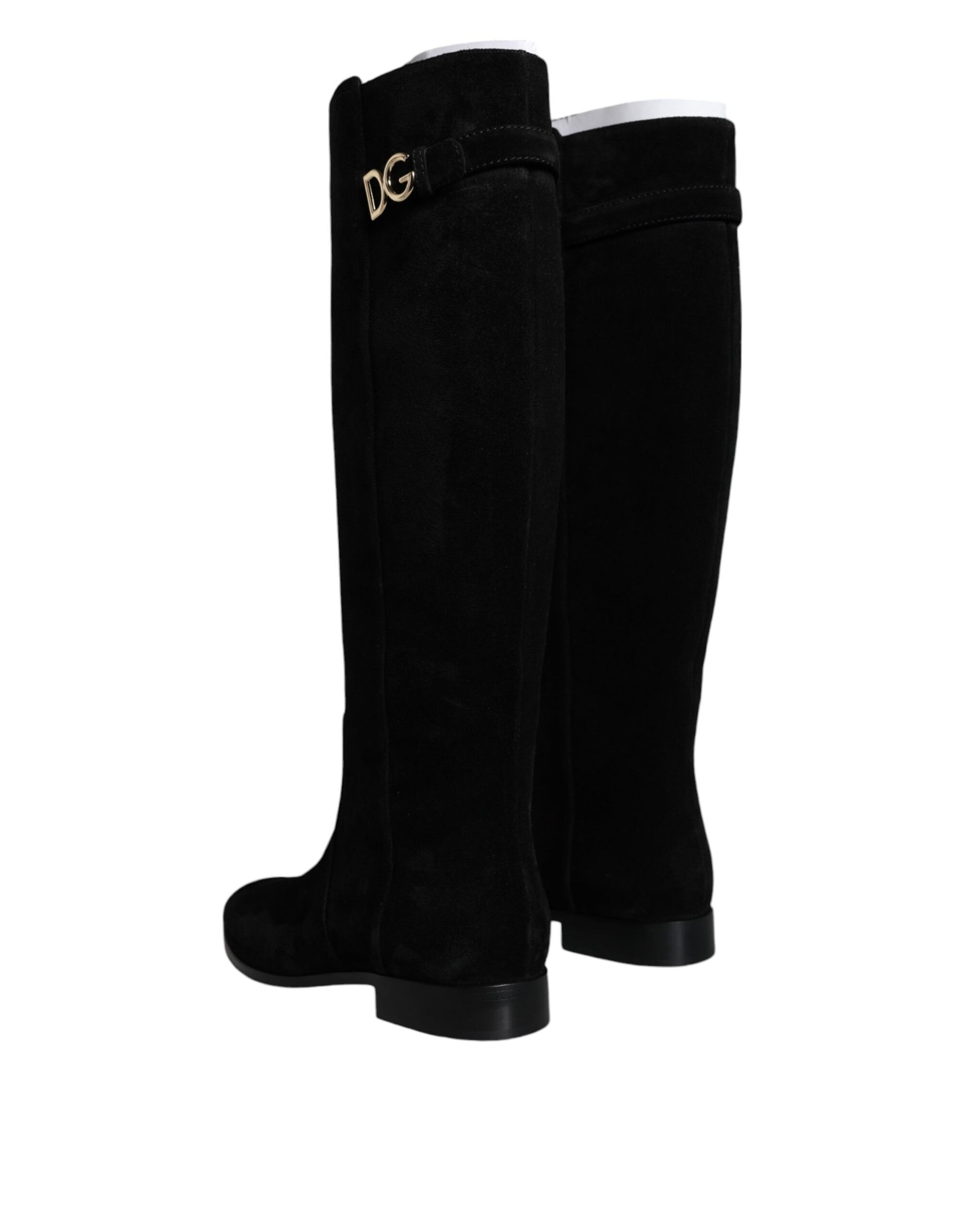 Dolce & Gabbana Black Suede Leather Knee High Boots Shoes | Regal Royce