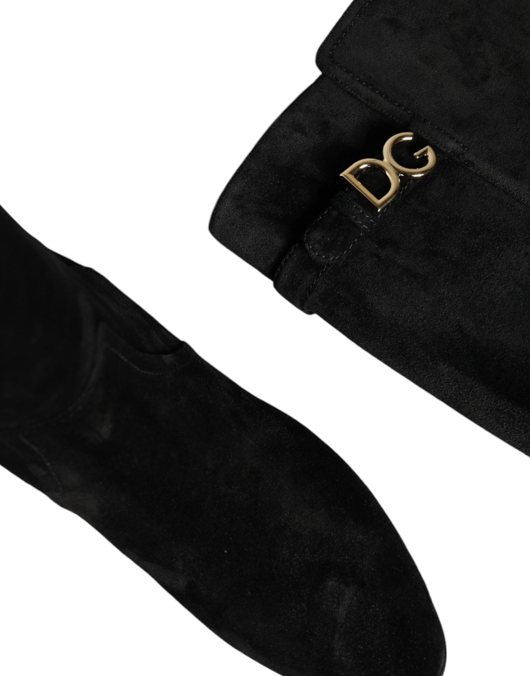Dolce & Gabbana Black Suede Leather Knee High Boots Shoes | Regal Royce