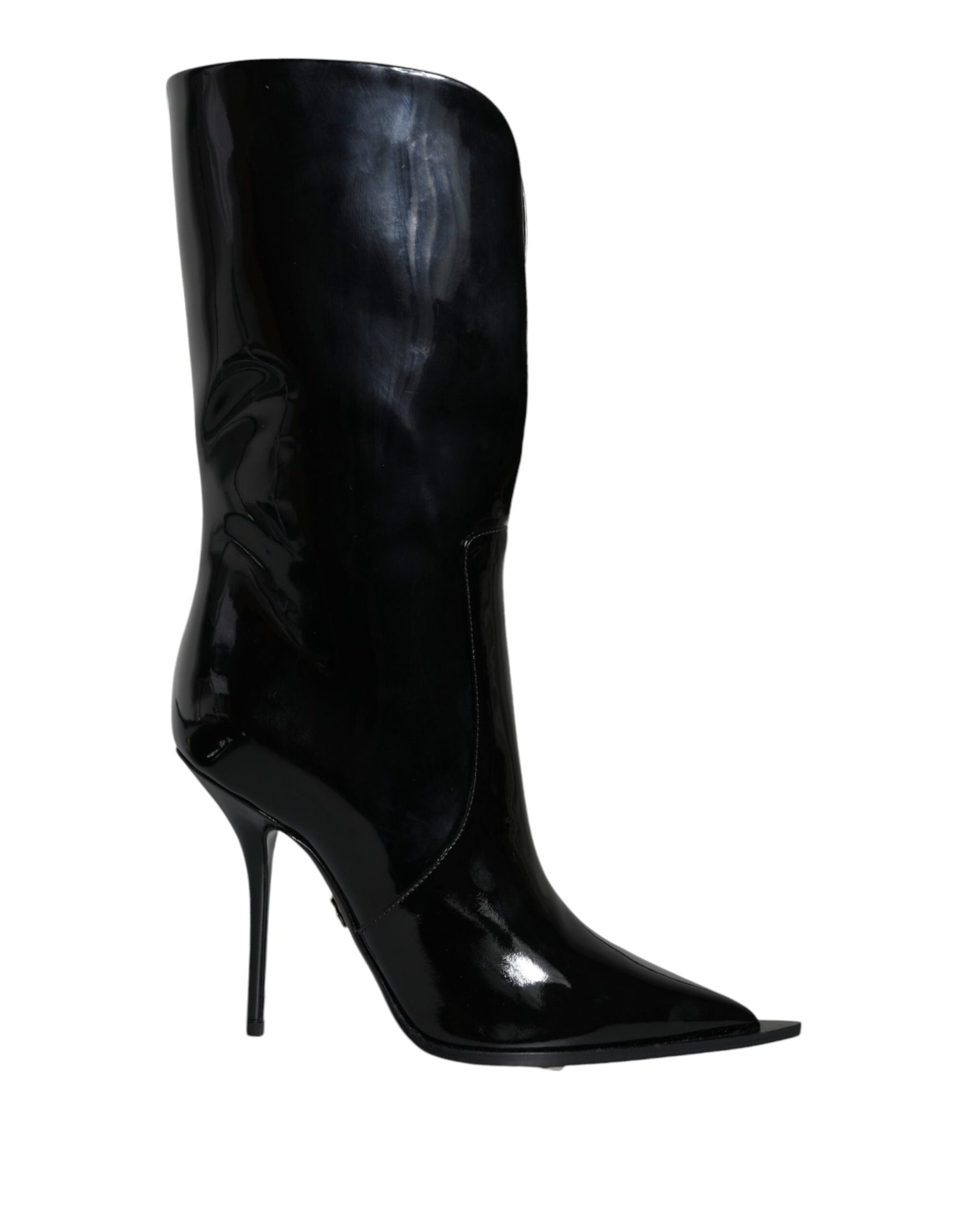 Dolce & Gabbana Black Patent Leather Mid Calf Boots Shoes | Regal Royce