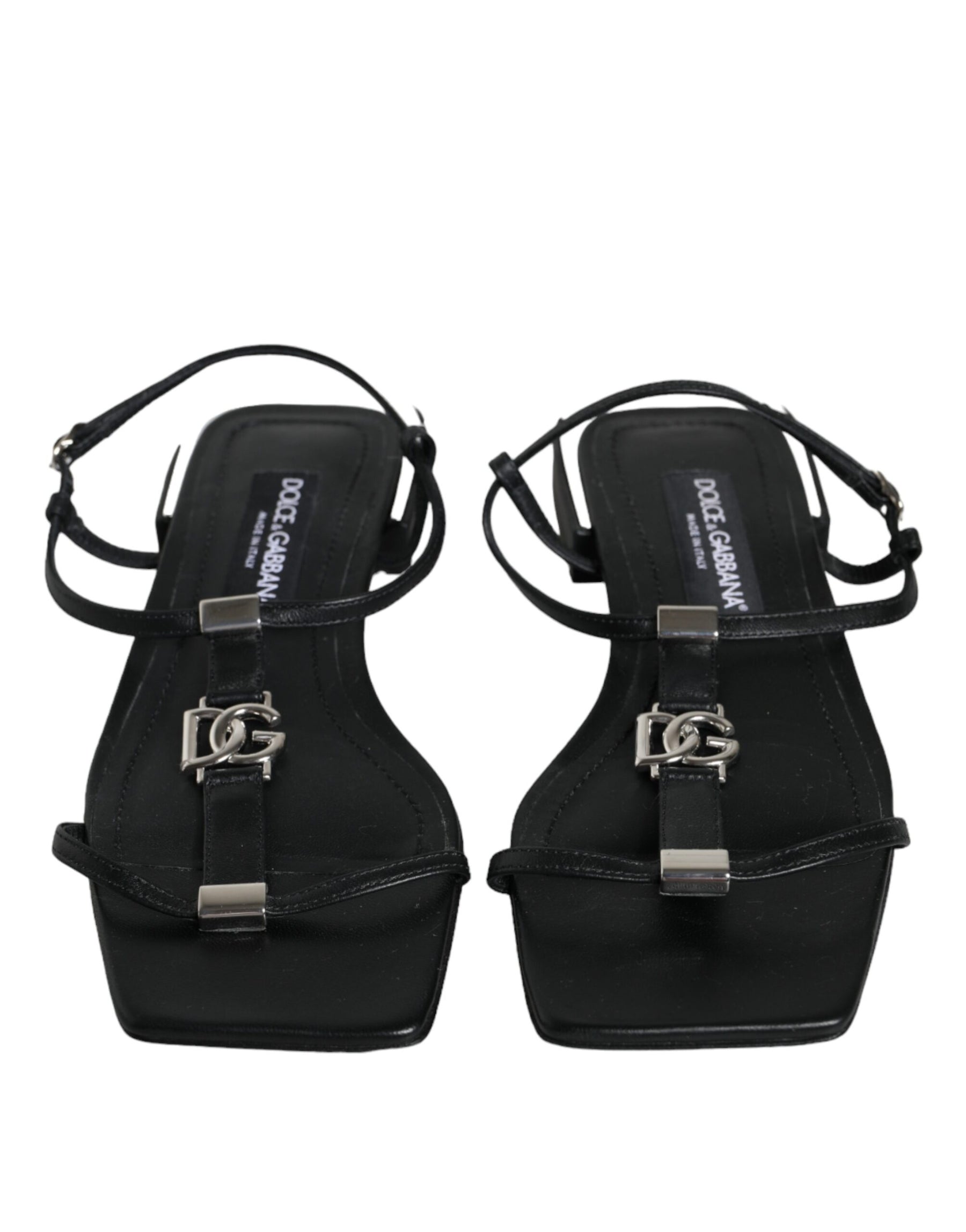 Dolce & Gabbana Black Leather Logo Ankle Strap Keira Sandals Shoes | Regal Royce