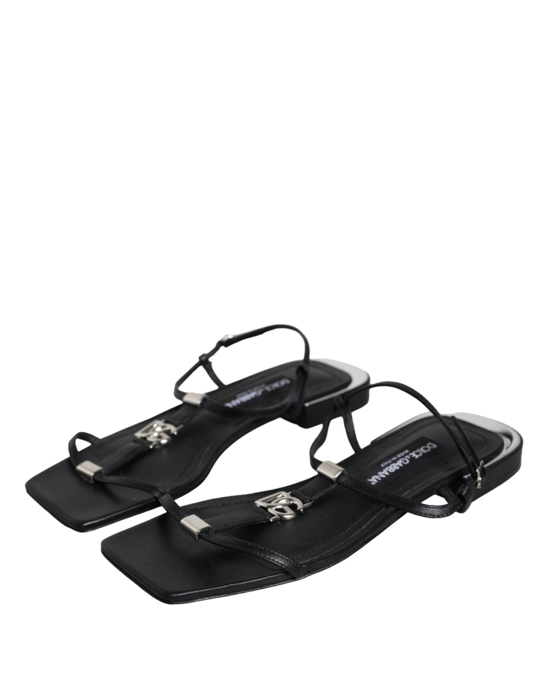 Dolce & Gabbana Black Leather Logo Ankle Strap Keira Sandals Shoes | Regal Royce