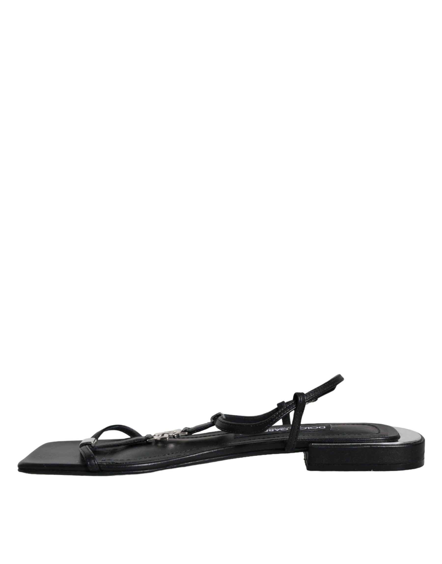 Dolce & Gabbana Black Leather Logo Ankle Strap Keira Sandals Shoes | Regal Royce
