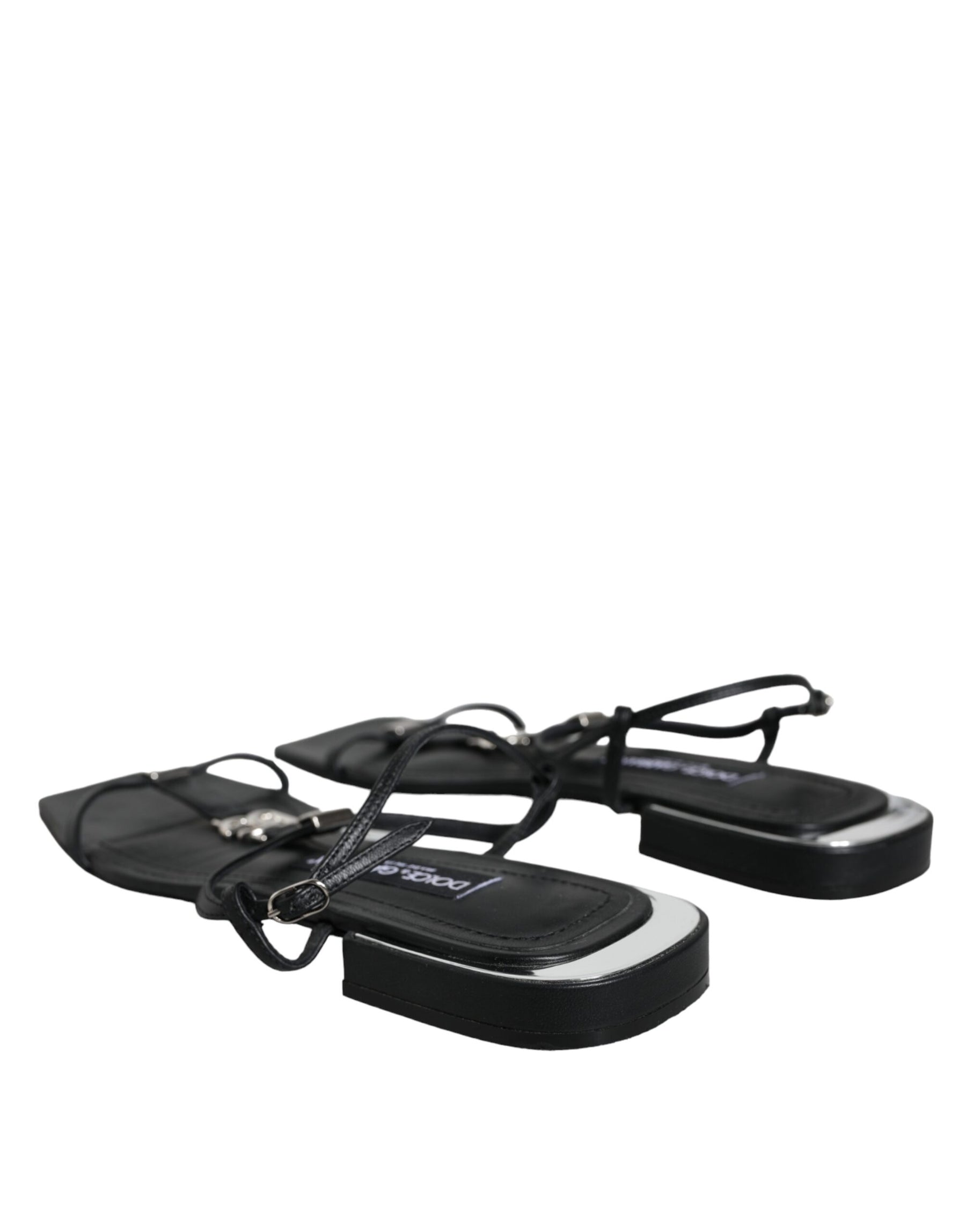 Dolce & Gabbana Black Leather Logo Ankle Strap Keira Sandals Shoes | Regal Royce