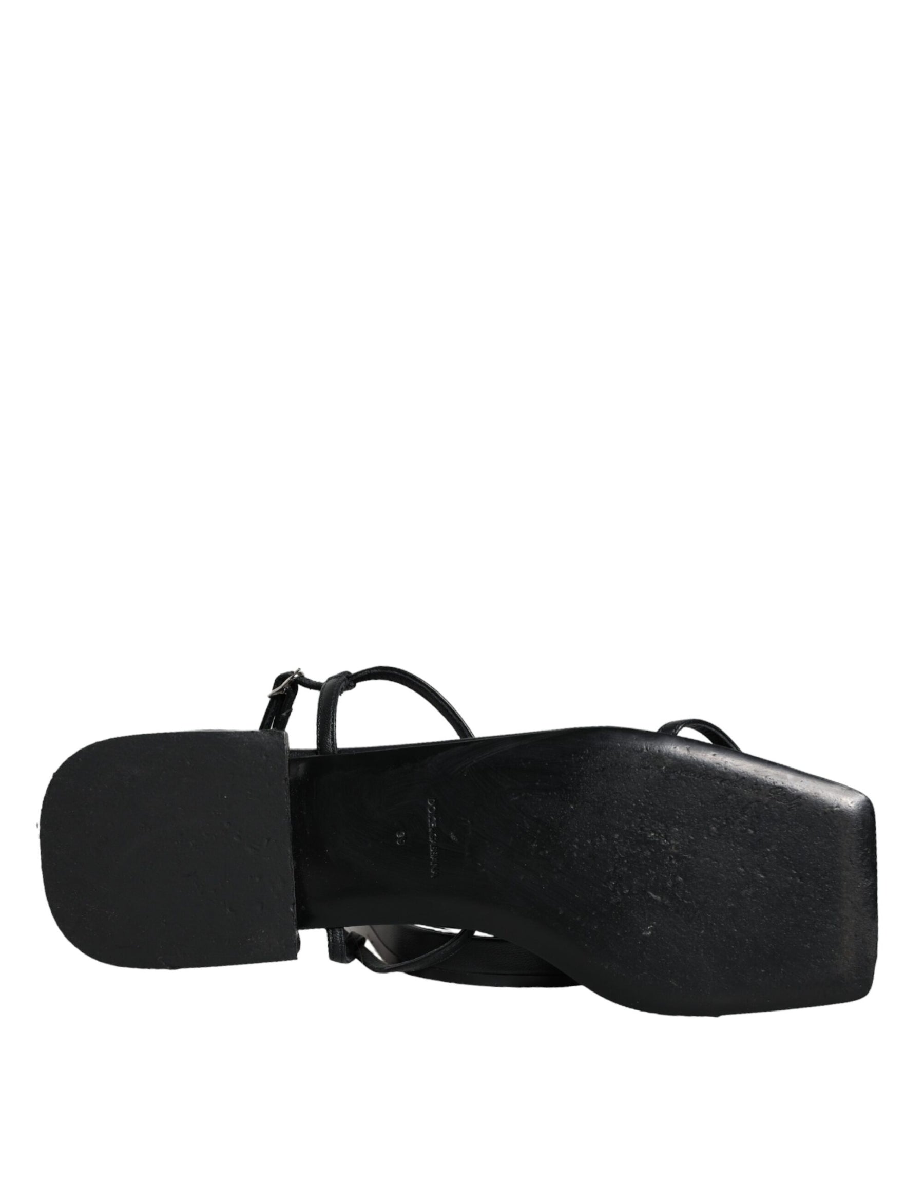 Dolce & Gabbana Black Leather Logo Ankle Strap Keira Sandals Shoes | Regal Royce