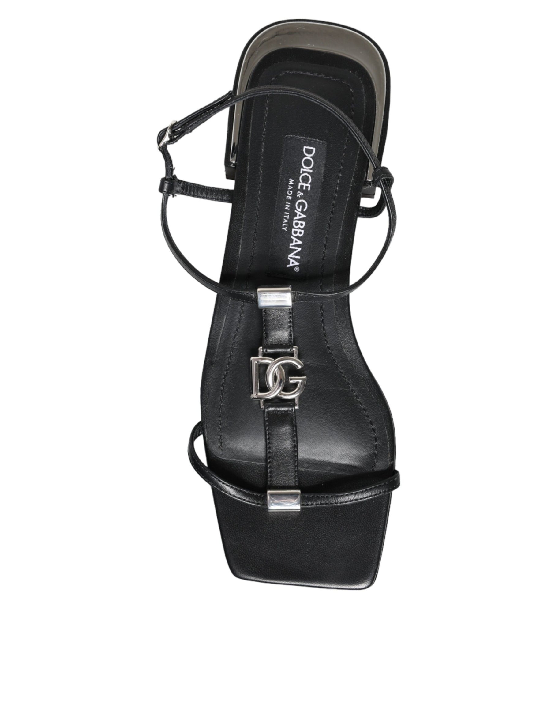 Dolce & Gabbana Black Leather Logo Ankle Strap Keira Sandals Shoes | Regal Royce