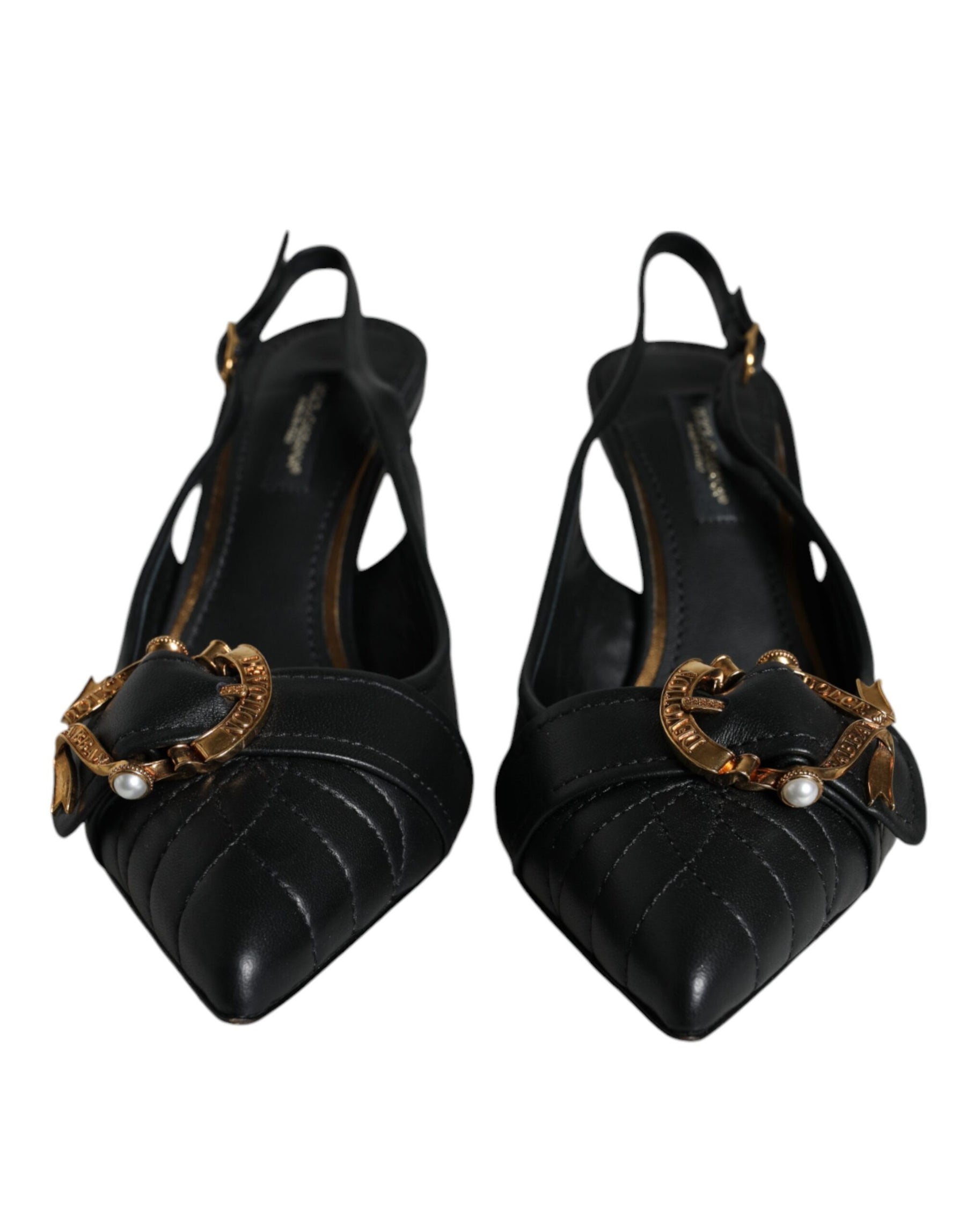 Dolce & Gabbana Black Devotion Leather Heels Slingback Shoes | Regal Royce
