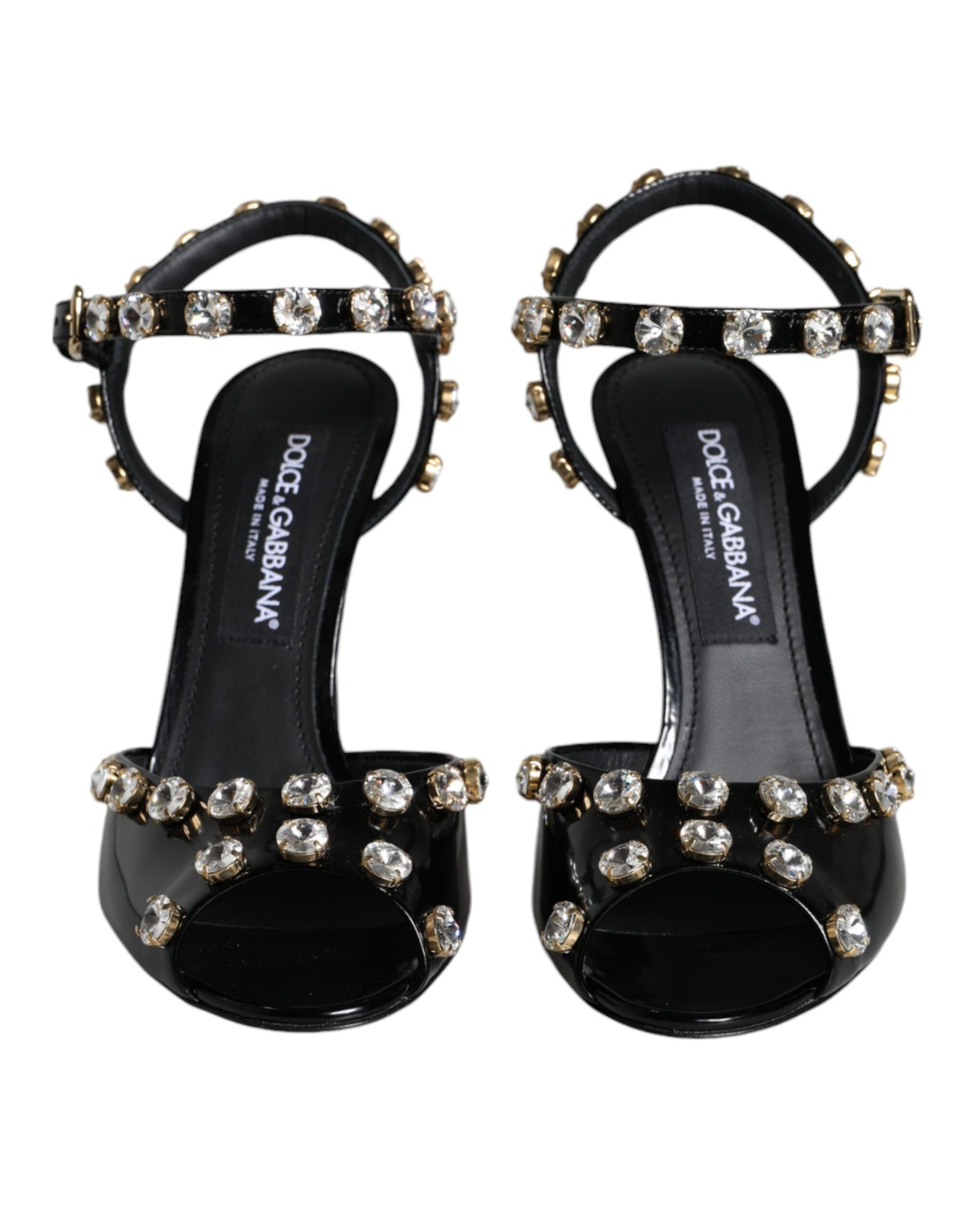 Dolce & Gabbana Black Leather Crystal Ankle Strap Sandals Shoes | Regal Royce