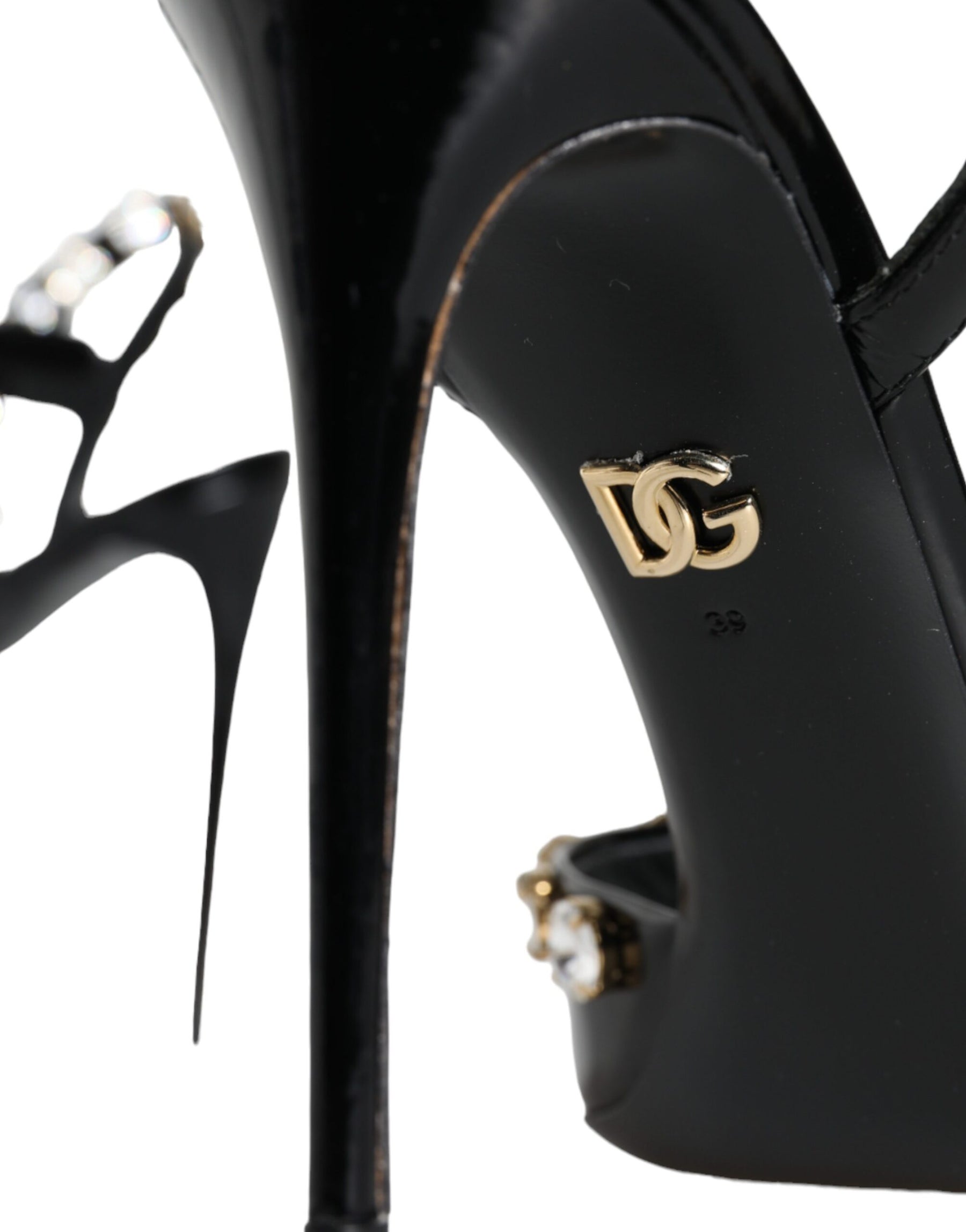 Dolce & Gabbana Black Leather Crystal Ankle Strap Sandals Shoes | Regal Royce