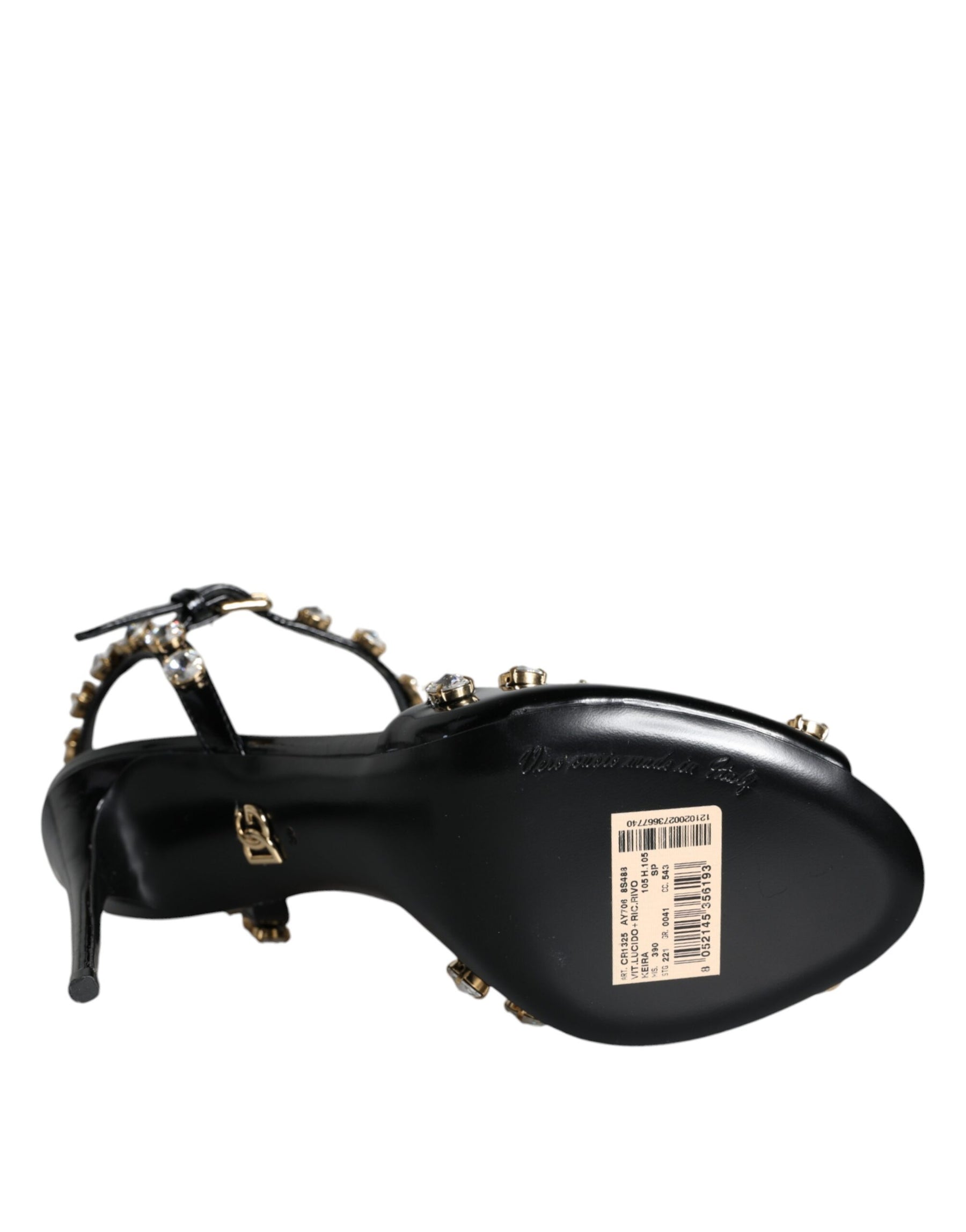 Dolce & Gabbana Black Leather Crystal Ankle Strap Sandals Shoes | Regal Royce