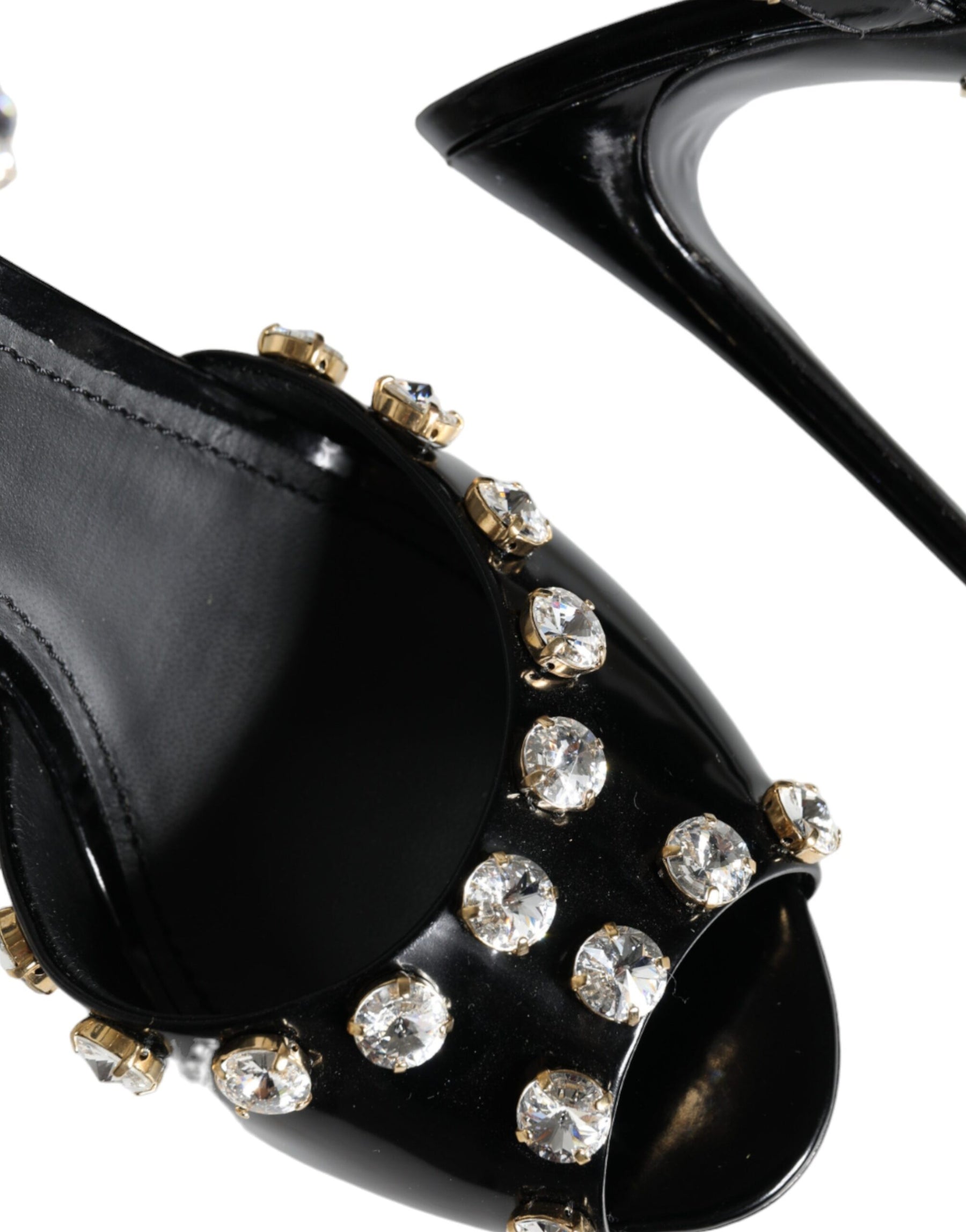 Dolce & Gabbana Black Leather Crystal Ankle Strap Sandals Shoes | Regal Royce