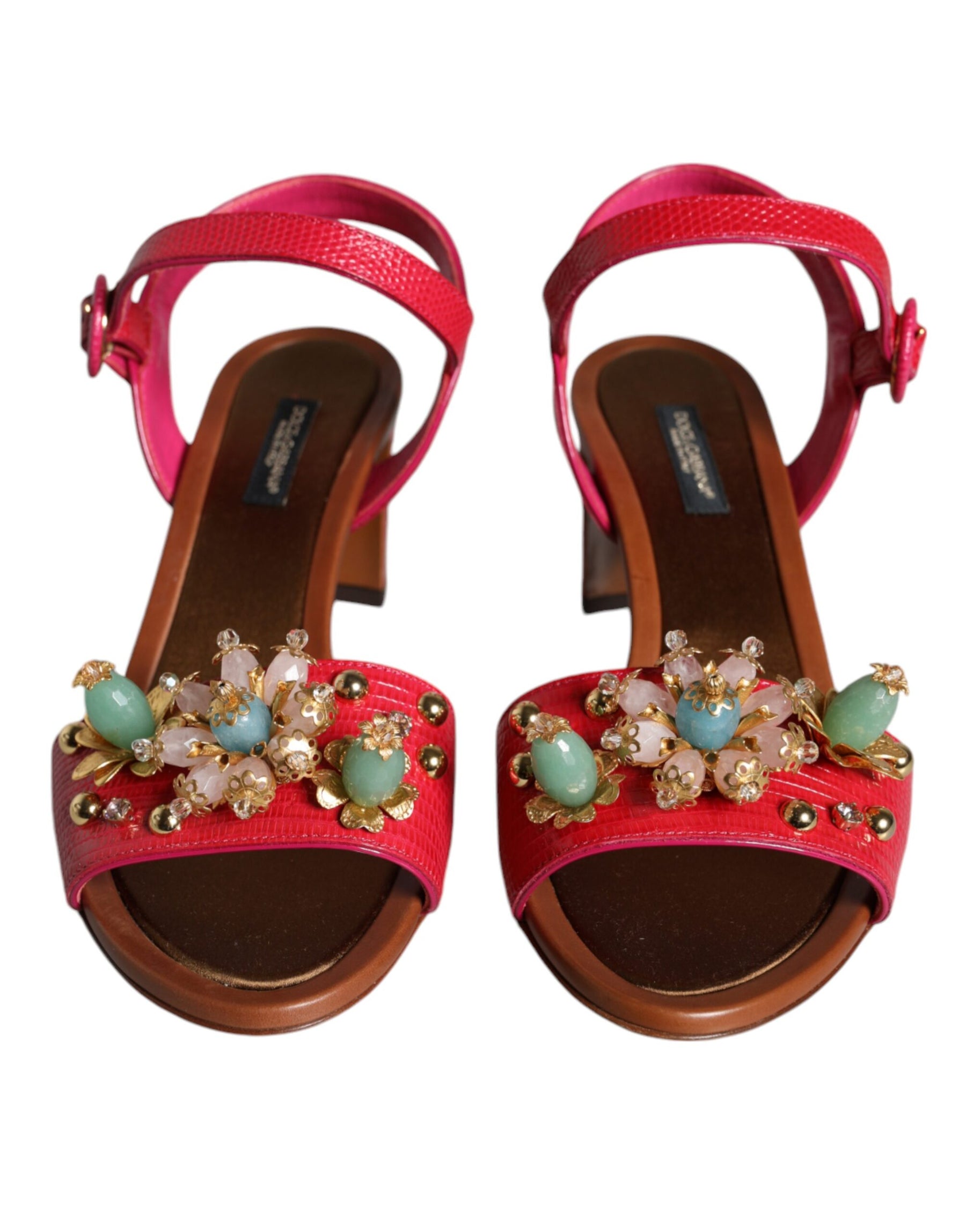 Dolce & Gabbana Fuchsia Leather Embellished Keira Sandals Shoes | Regal Royce