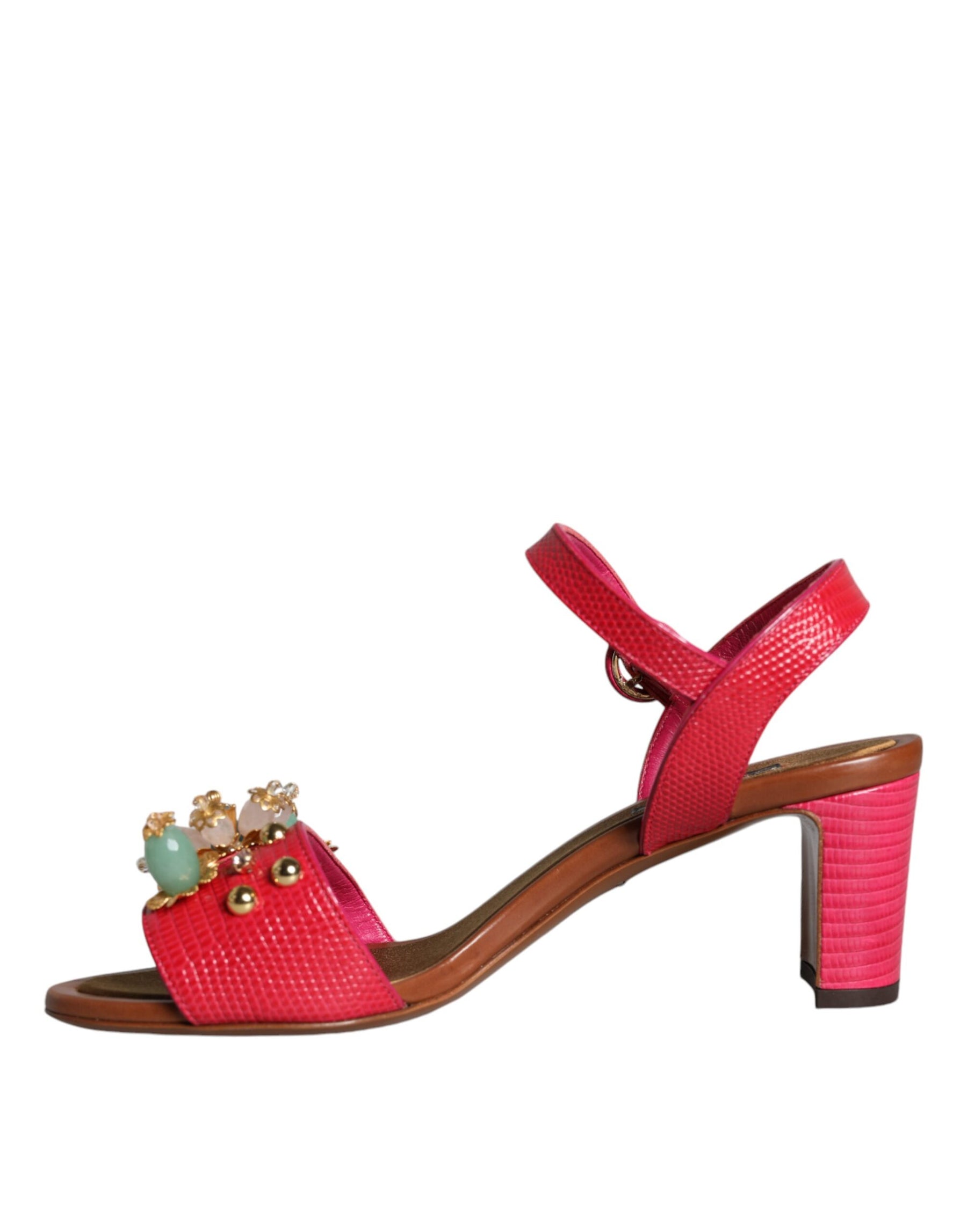 Dolce & Gabbana Fuchsia Leather Embellished Keira Sandals Shoes | Regal Royce
