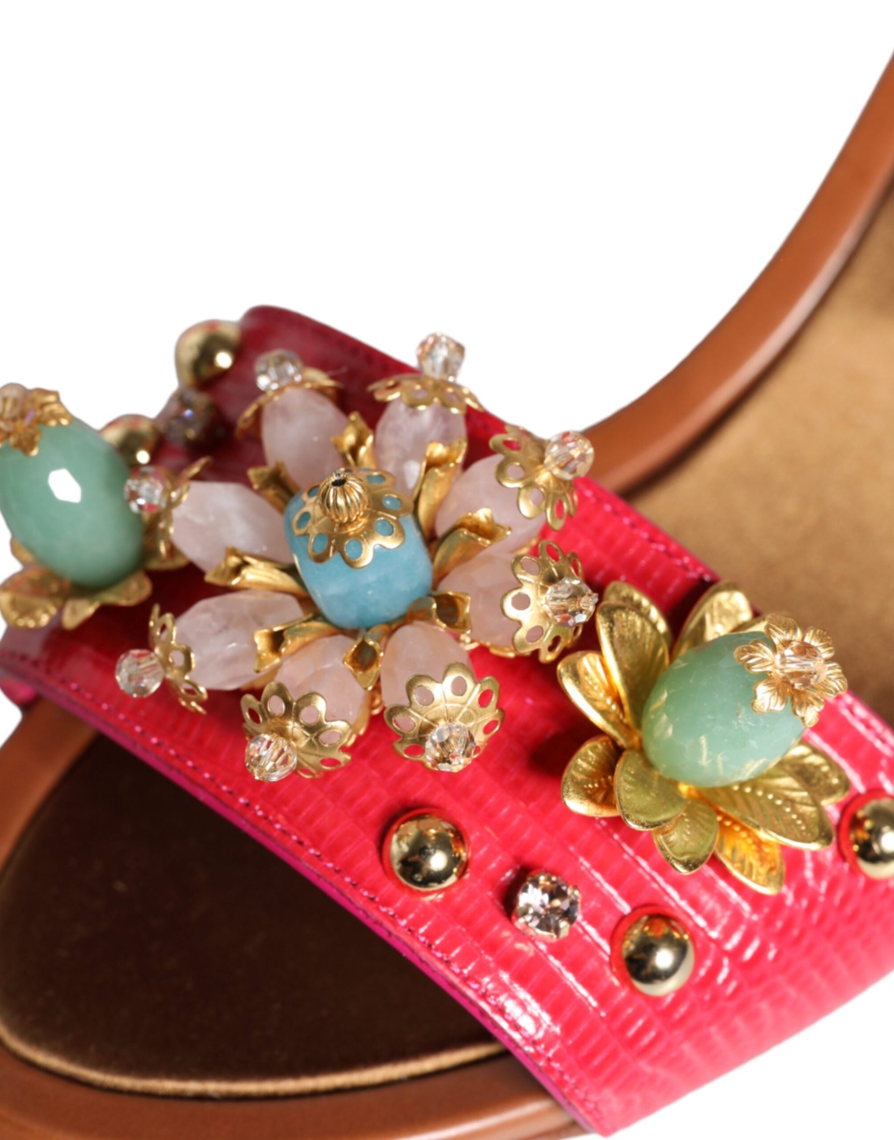 Dolce & Gabbana Fuchsia Leather Embellished Keira Sandals Shoes | Regal Royce