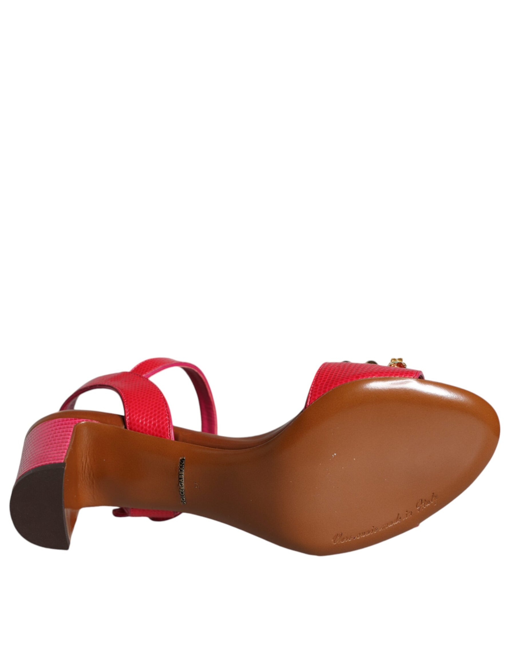 Dolce & Gabbana Fuchsia Leather Embellished Keira Sandals Shoes | Regal Royce