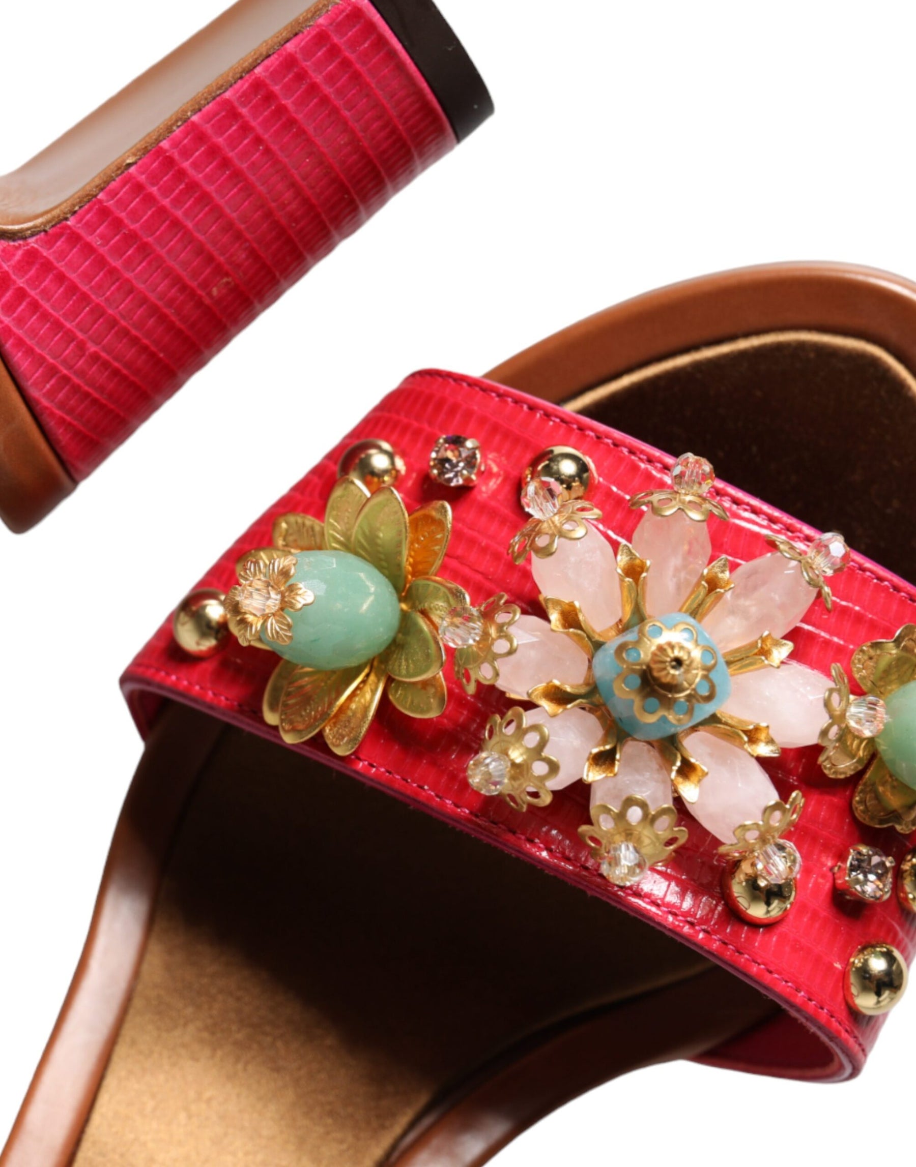 Dolce & Gabbana Fuchsia Leather Embellished Keira Sandals Shoes | Regal Royce