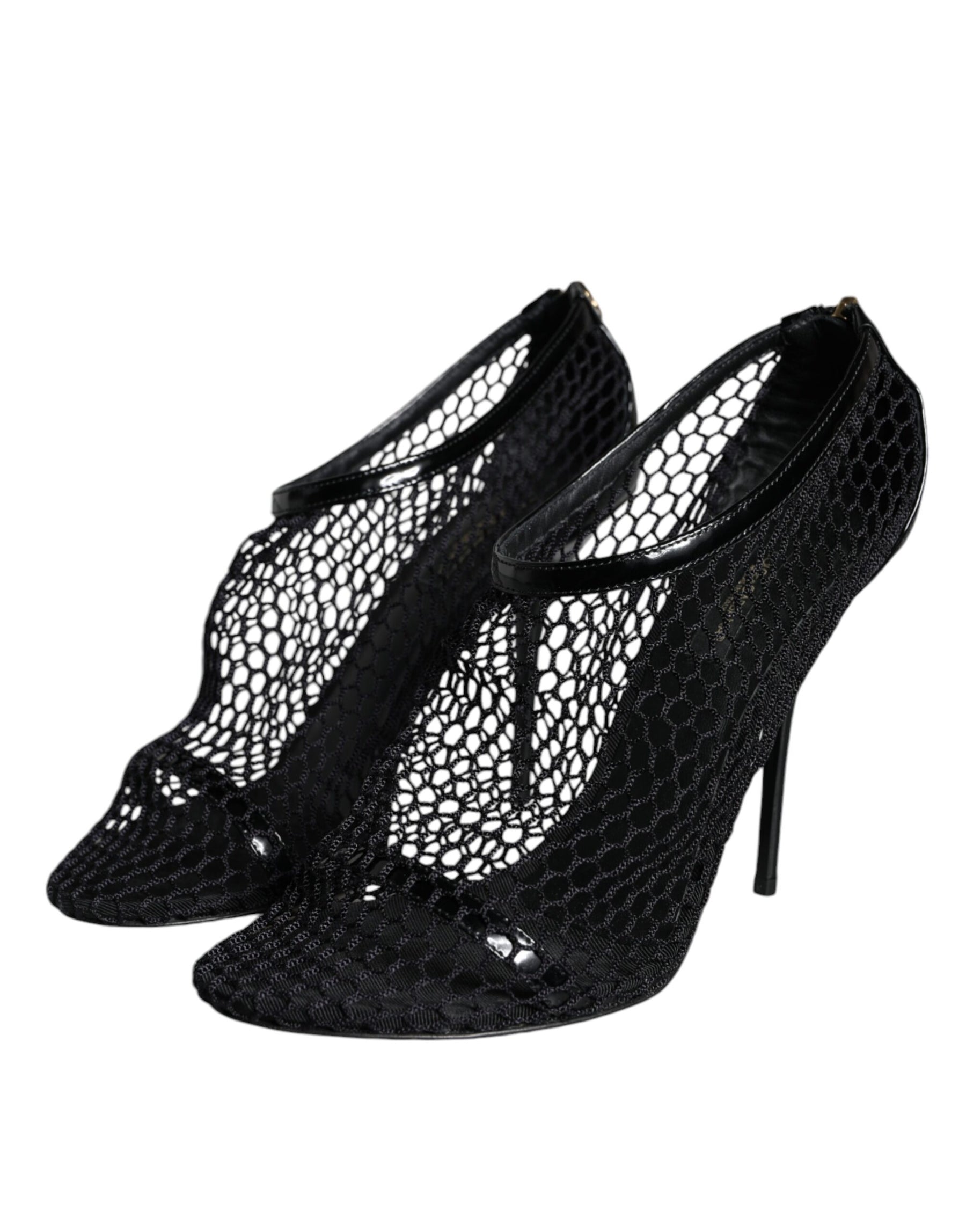 Dolce & Gabbana Black Mesh Leather Heels Keira Sandals Shoes | Regal Royce
