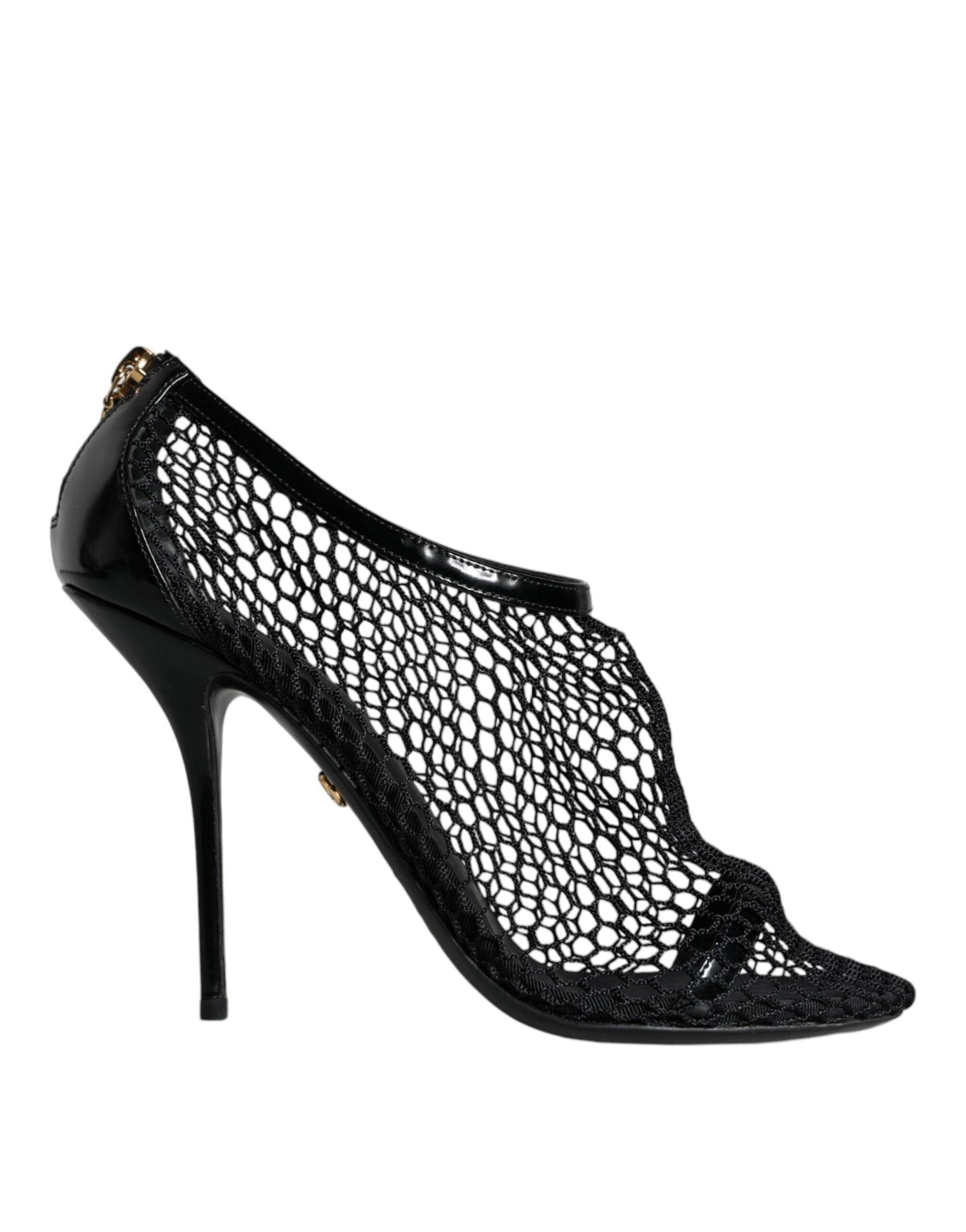 Dolce & Gabbana Black Mesh Leather Heels Keira Sandals Shoes | Regal Royce