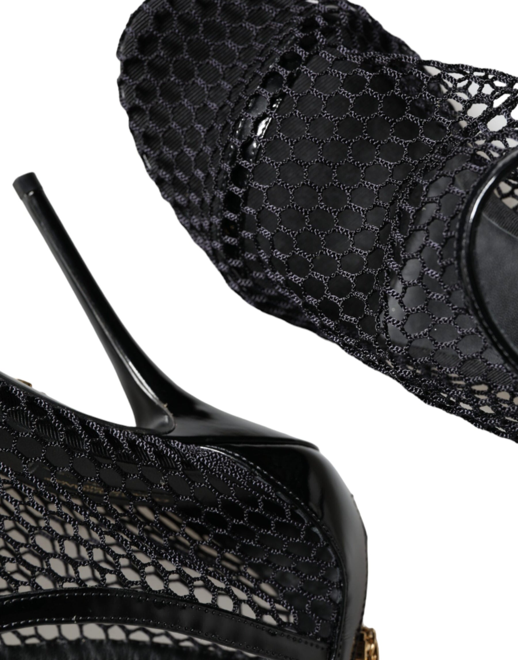 Dolce & Gabbana Black Mesh Leather Heels Keira Sandals Shoes | Regal Royce