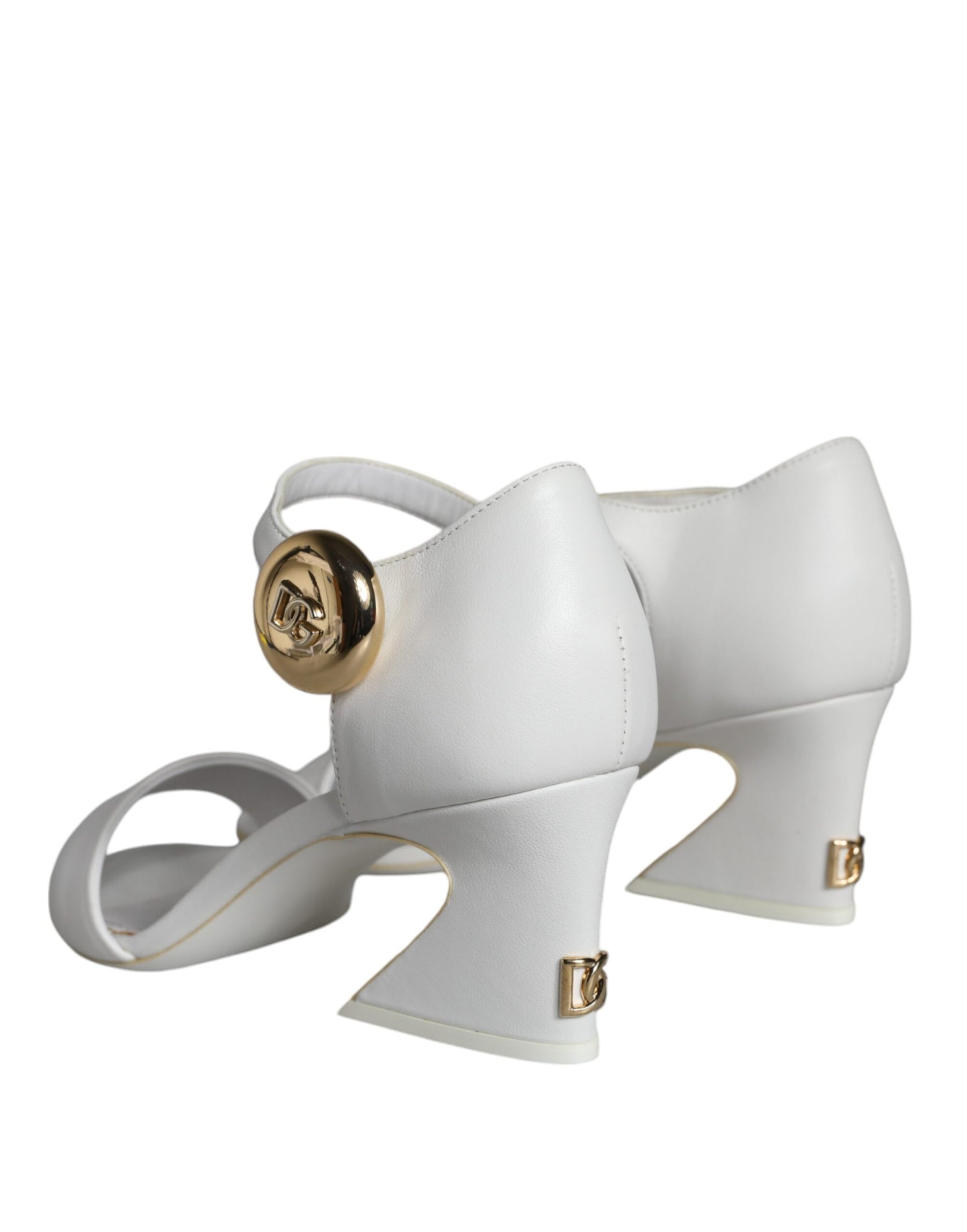 Dolce & Gabbana White Leather Heels Keira Sandals Shoes | Regal Royce