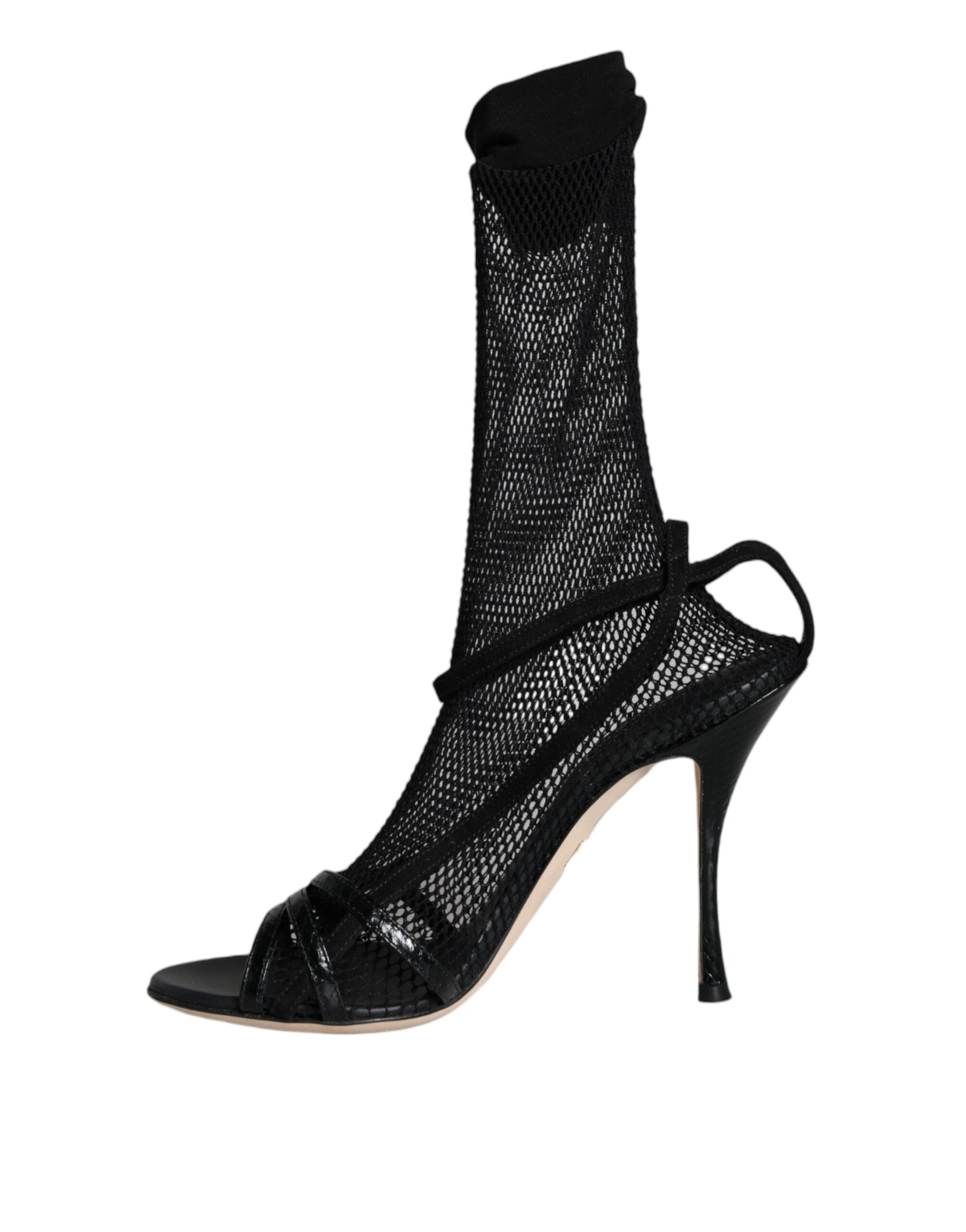 Dolce & Gabbana Black Mesh Stiletto Heels Sandals Shoes | Regal Royce
