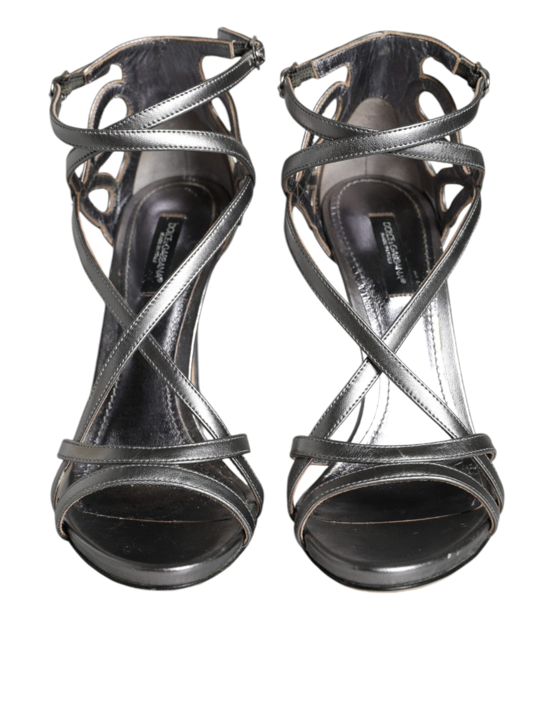Dolce & Gabbana Silver Keira Leather Heels Sandals Shoes | Regal Royce