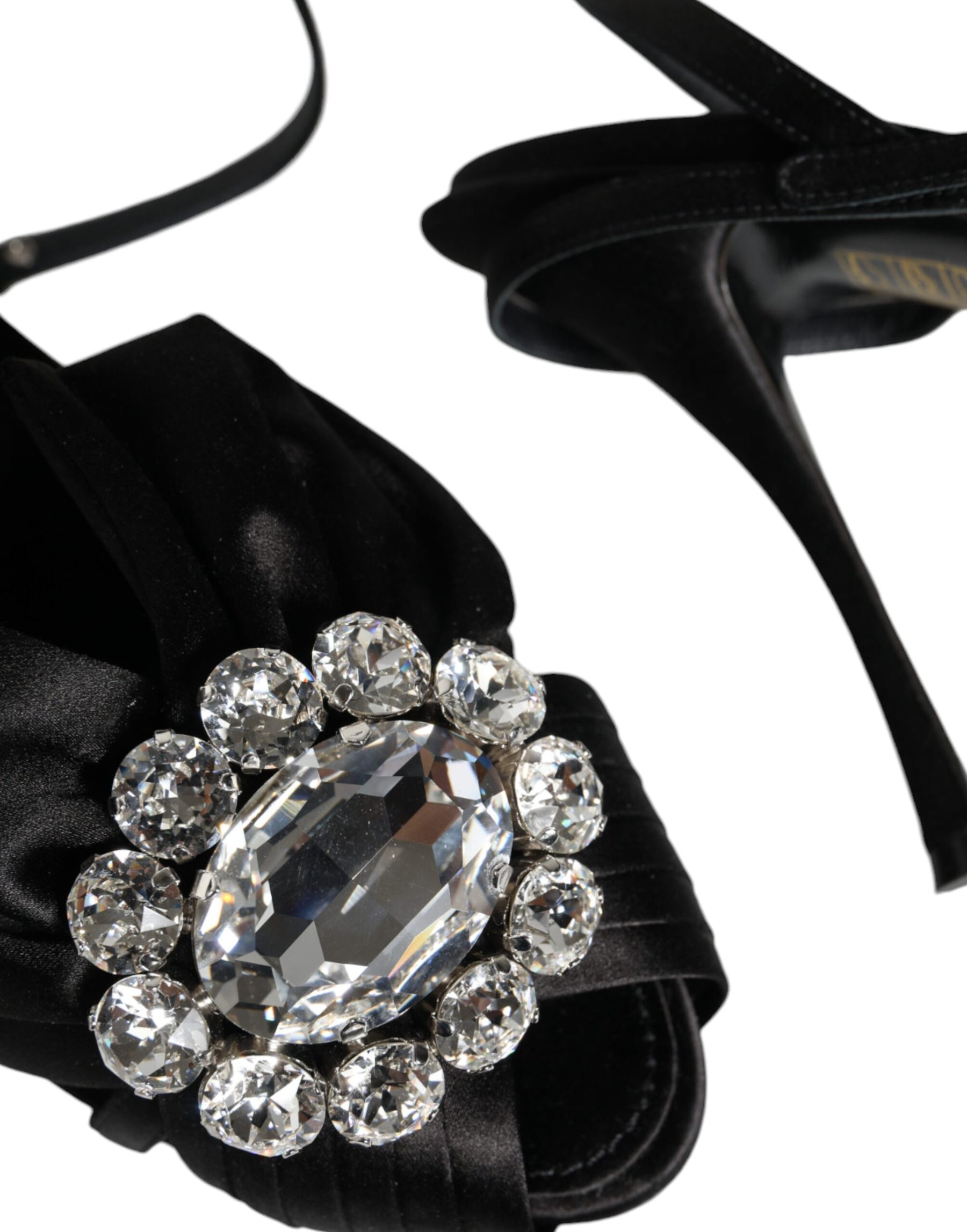 Dolce & Gabbana Black Crystal Ankle Strap Sandals Shoes | Regal Royce