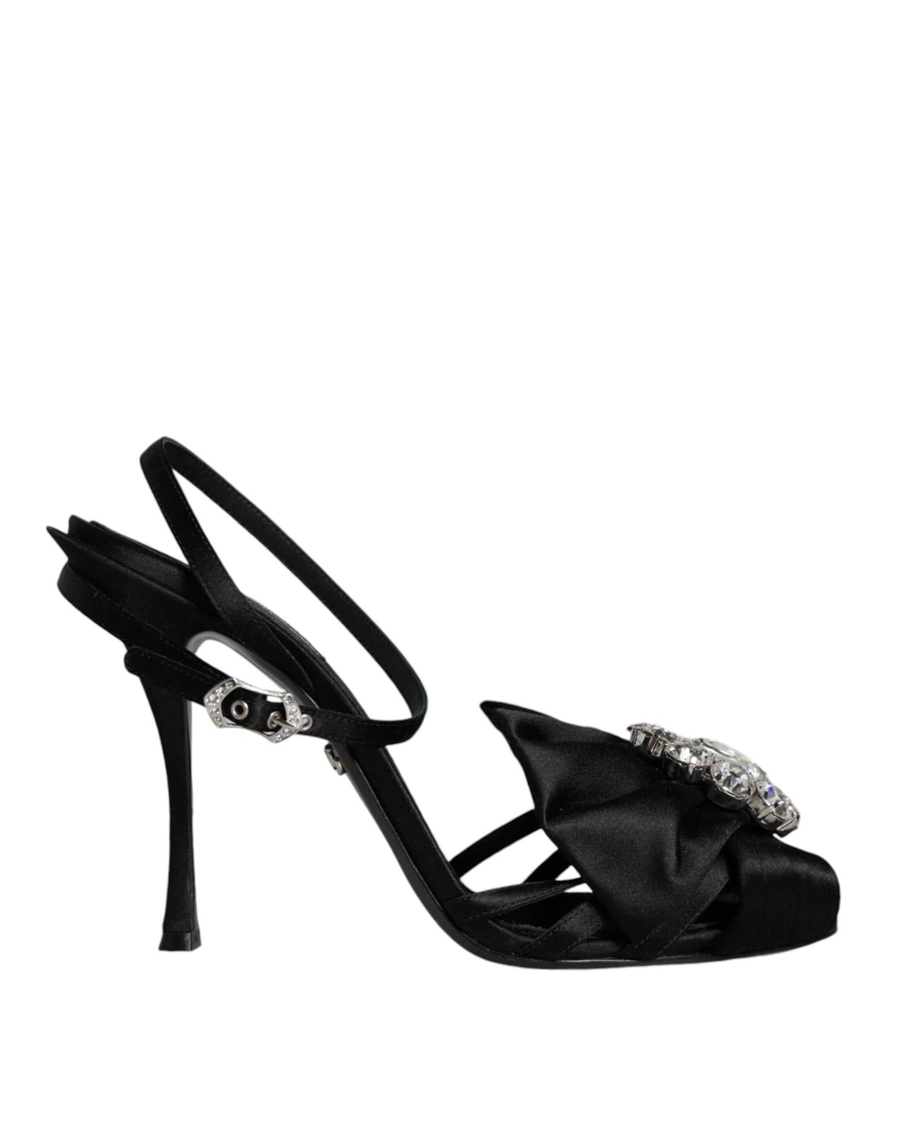 Dolce & Gabbana Black Crystal Ankle Strap Sandals Shoes | Regal Royce