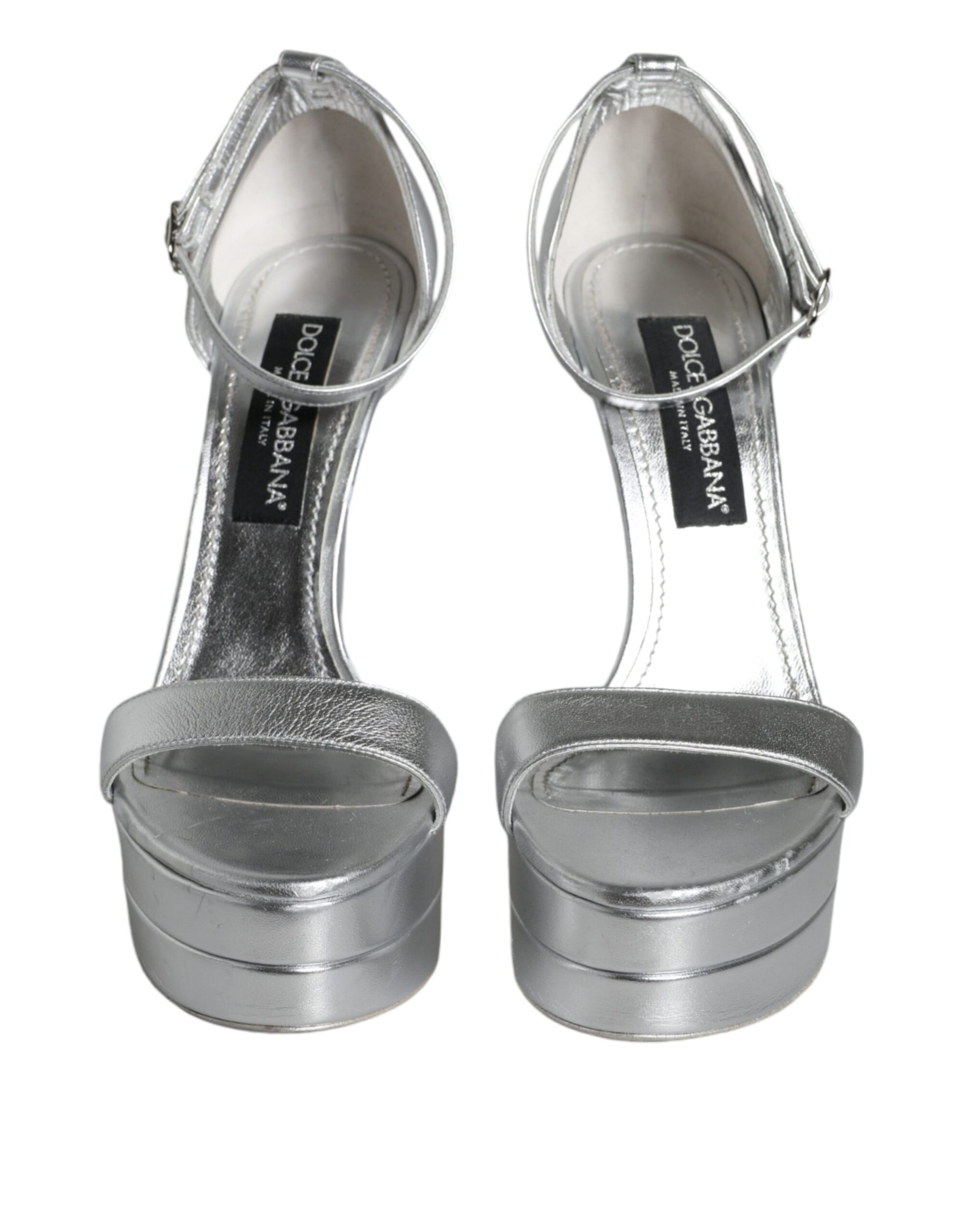Dolce & Gabbana Silver KEIRA Heels Ankle Strap Sandals Shoes | Regal Royce