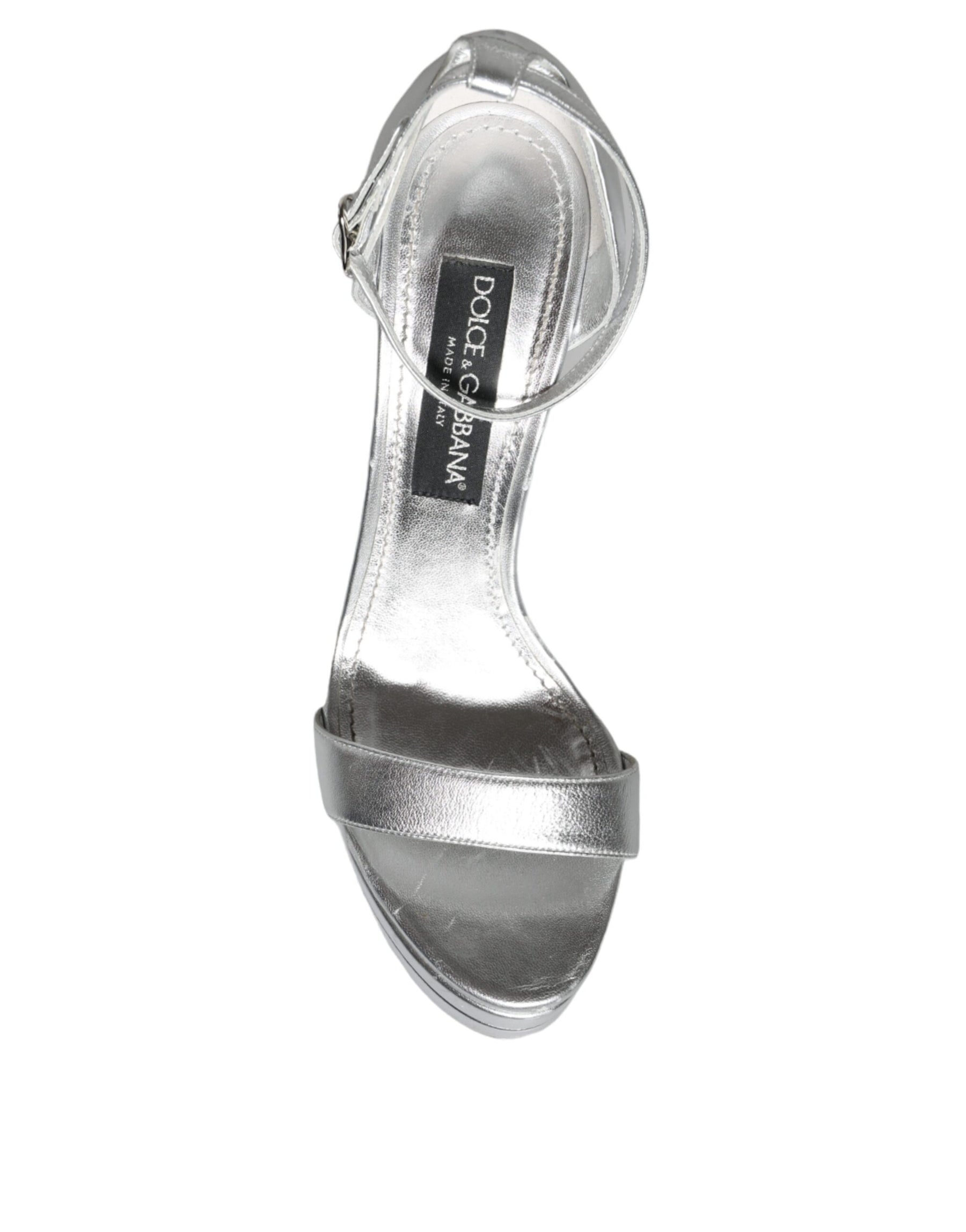 Dolce & Gabbana Silver KEIRA Heels Ankle Strap Sandals Shoes | Regal Royce