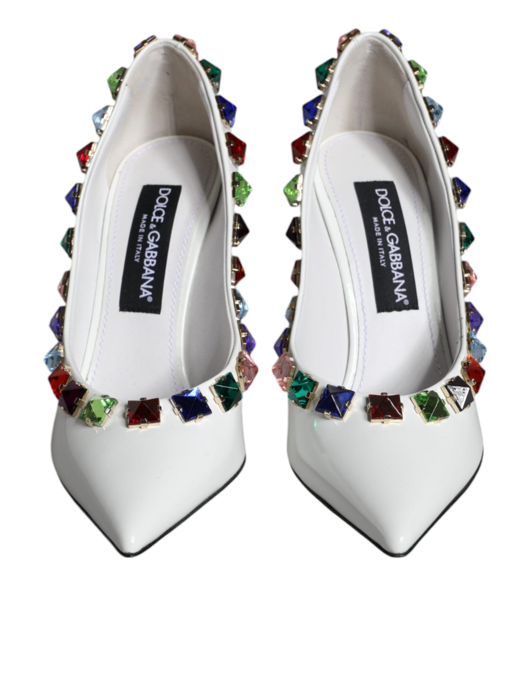 Dolce & Gabbana White Crystals Leather High Heels Pumps Shoes | Regal Royce