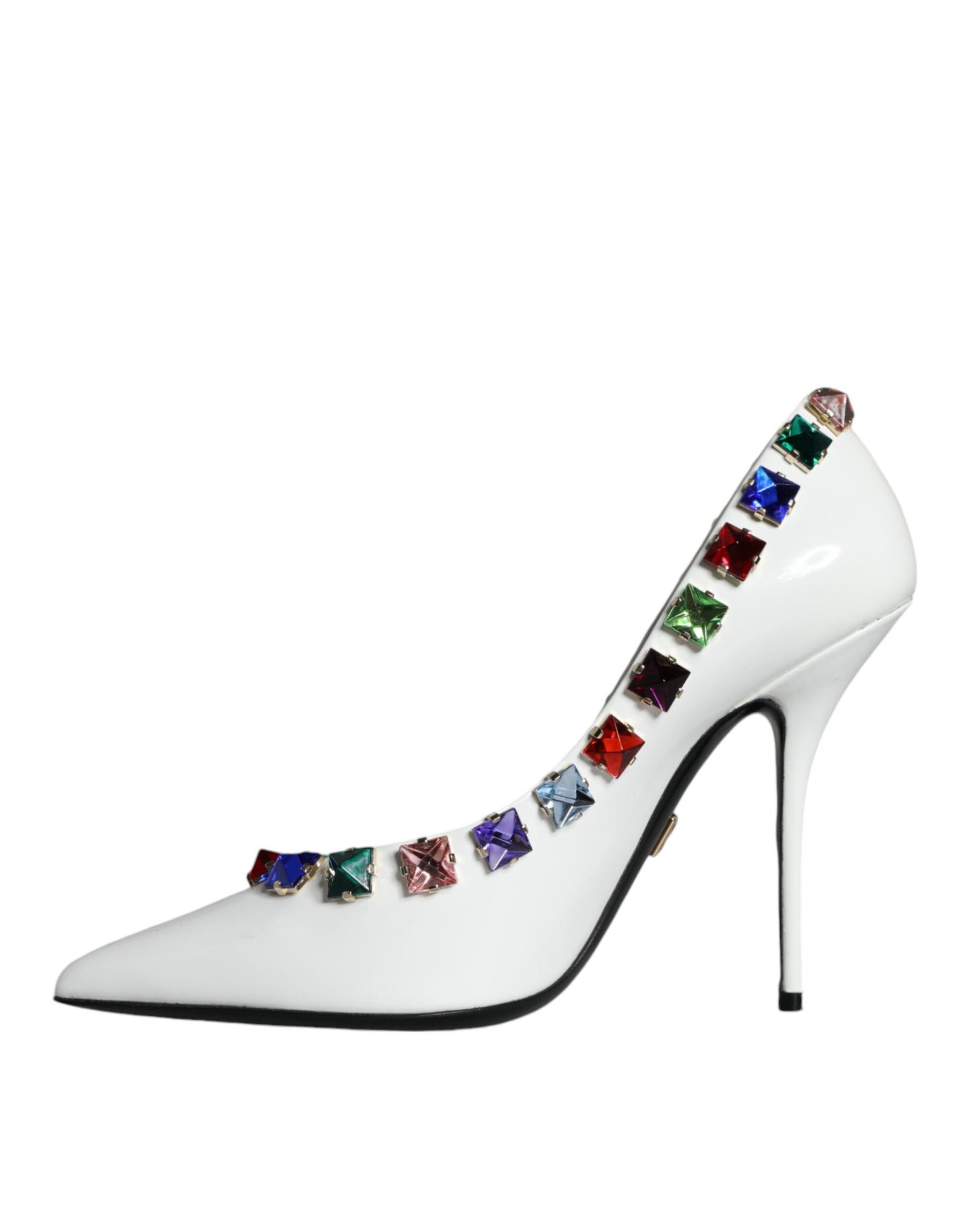 Dolce & Gabbana White Crystals Leather High Heels Pumps Shoes | Regal Royce