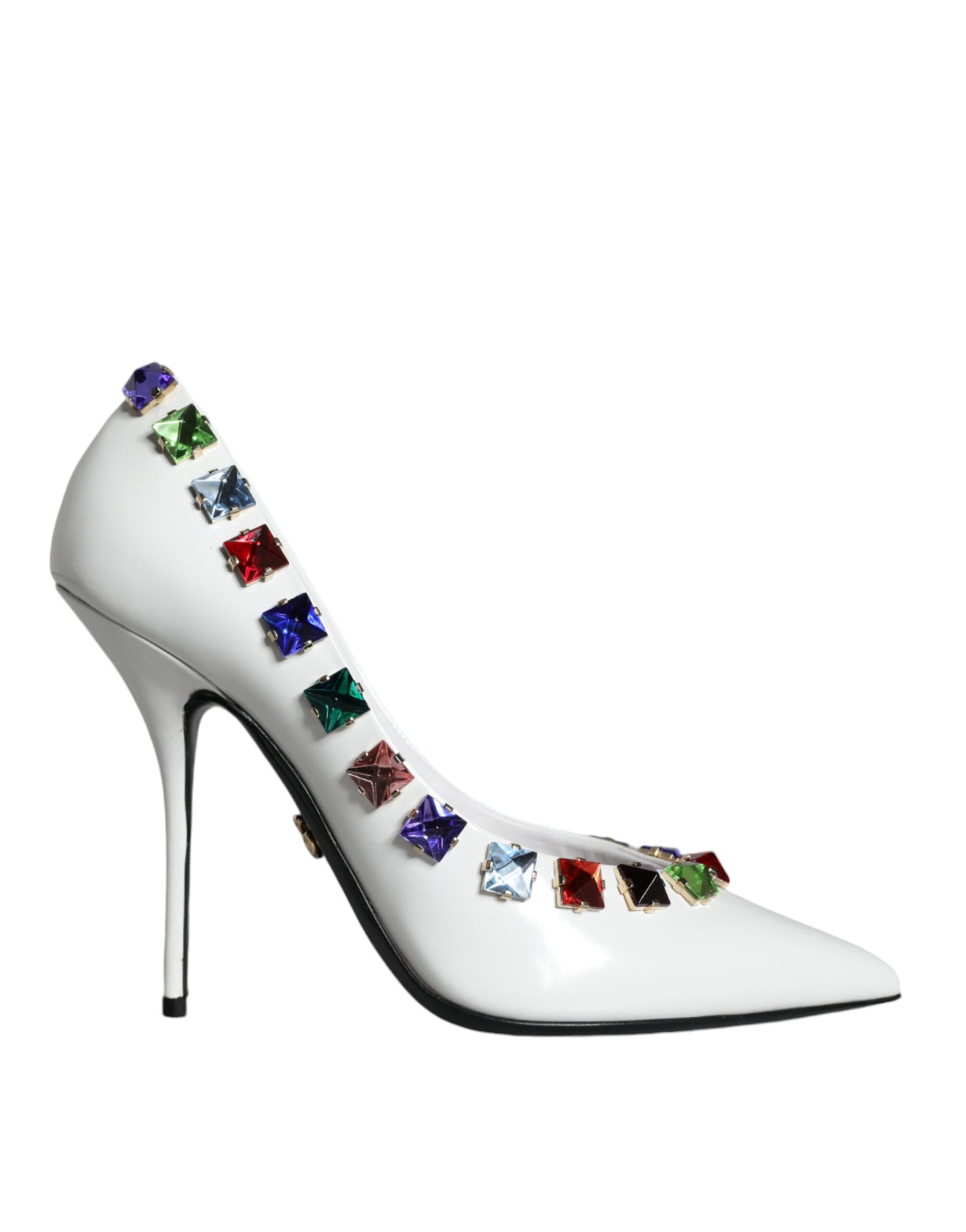 Dolce & Gabbana White Crystals Leather High Heels Pumps Shoes | Regal Royce